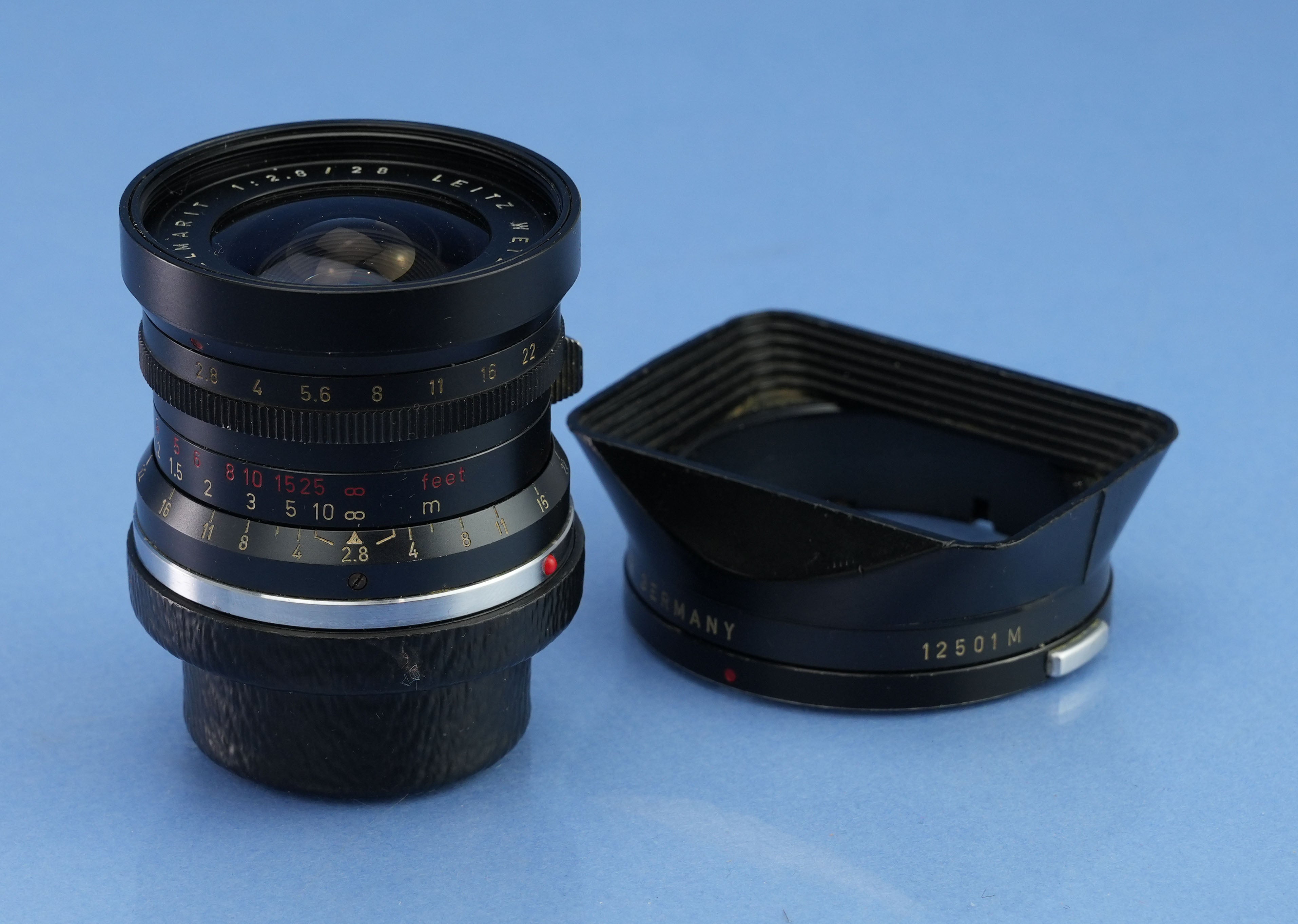 LEICA 28MM ELMARIT M F2.8 FRÜHE 1. AUSFÜHRUNG V 9 ELEMENTE SCHWARZ LACKIERT 11801 OBJEKTIV DEUTSCHLAND