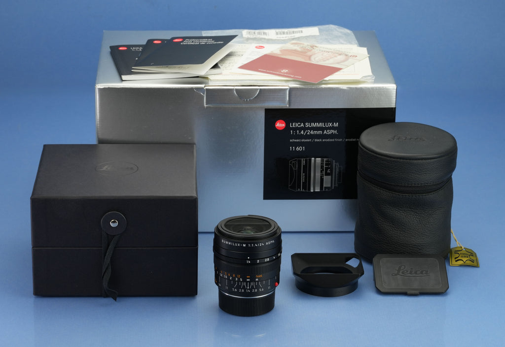 LEICA LEITZ SUMMILUX-M 24MM F1.4 ASPH 11601 LENS +CAPS +SHADE +BOX +PAPERS MINT
