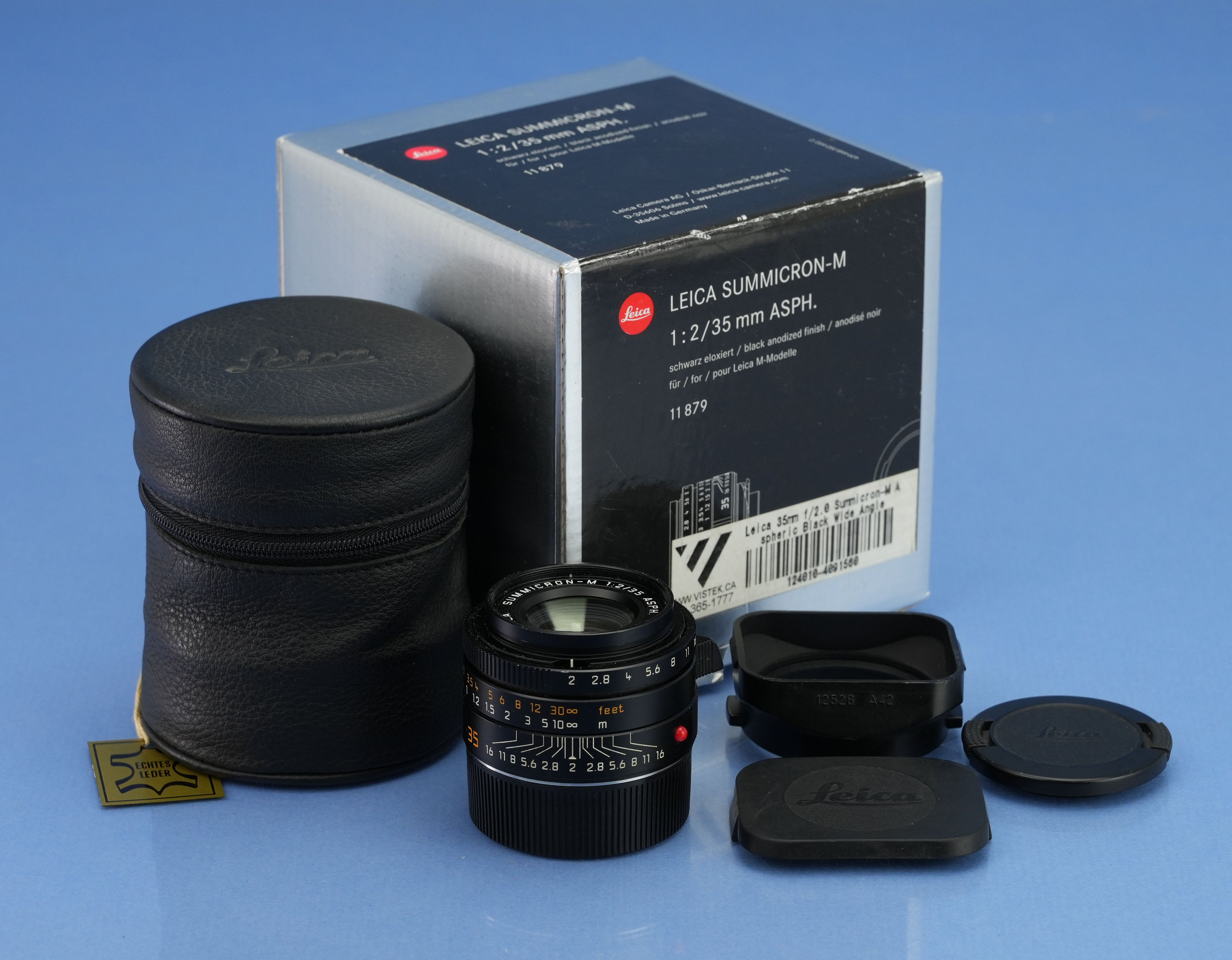 LEICA LEITZ 35MM SUMMICRON-M F2 ASPH 6BIT 11879 BLACK M LENS +BOX +SHADE +CAPS