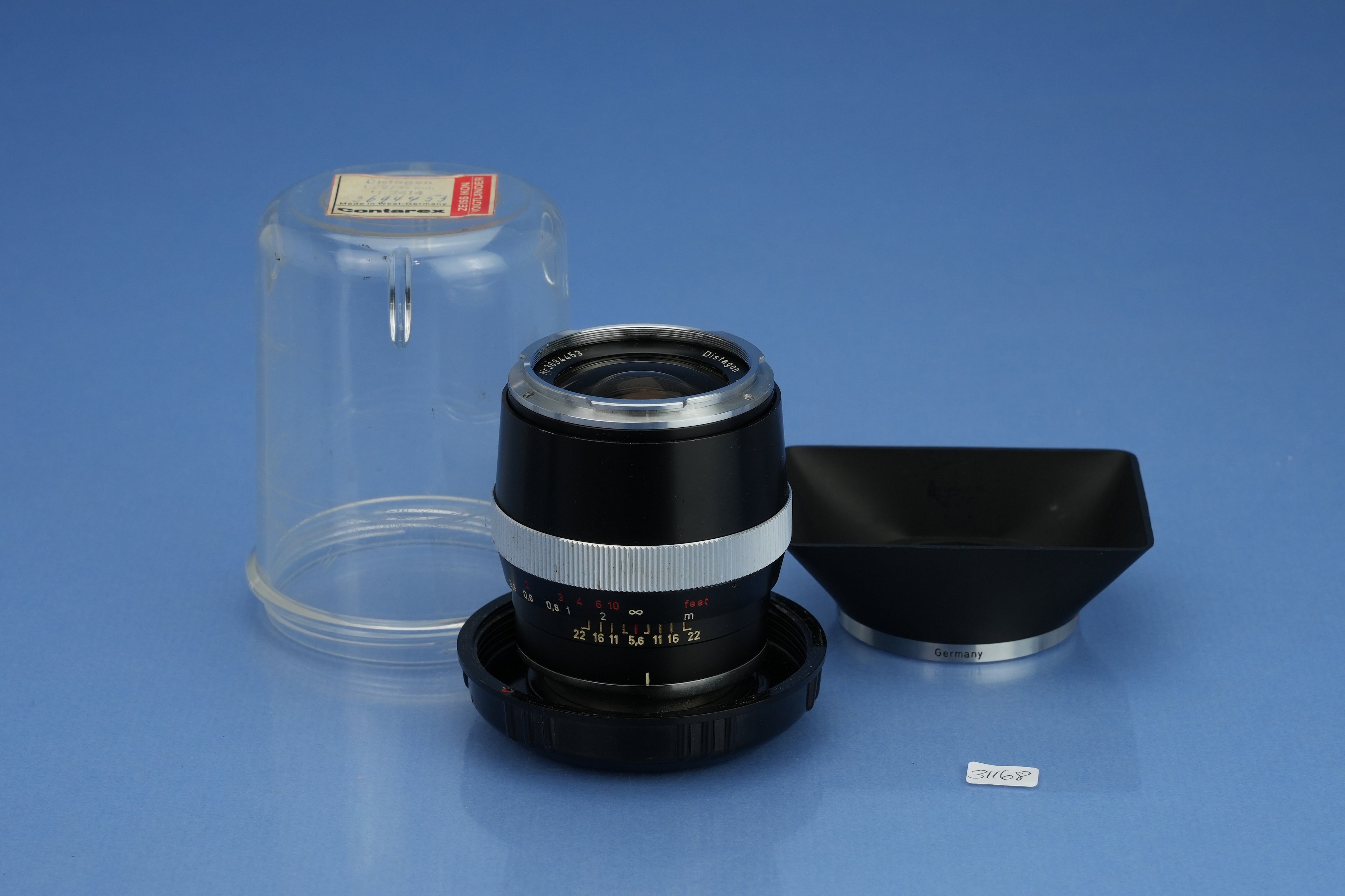 CONTAREX CARL ZEISS DISTAGON 35MM F2 BLACK SLR LENS +BUBBLE CASE +SHADE NICE