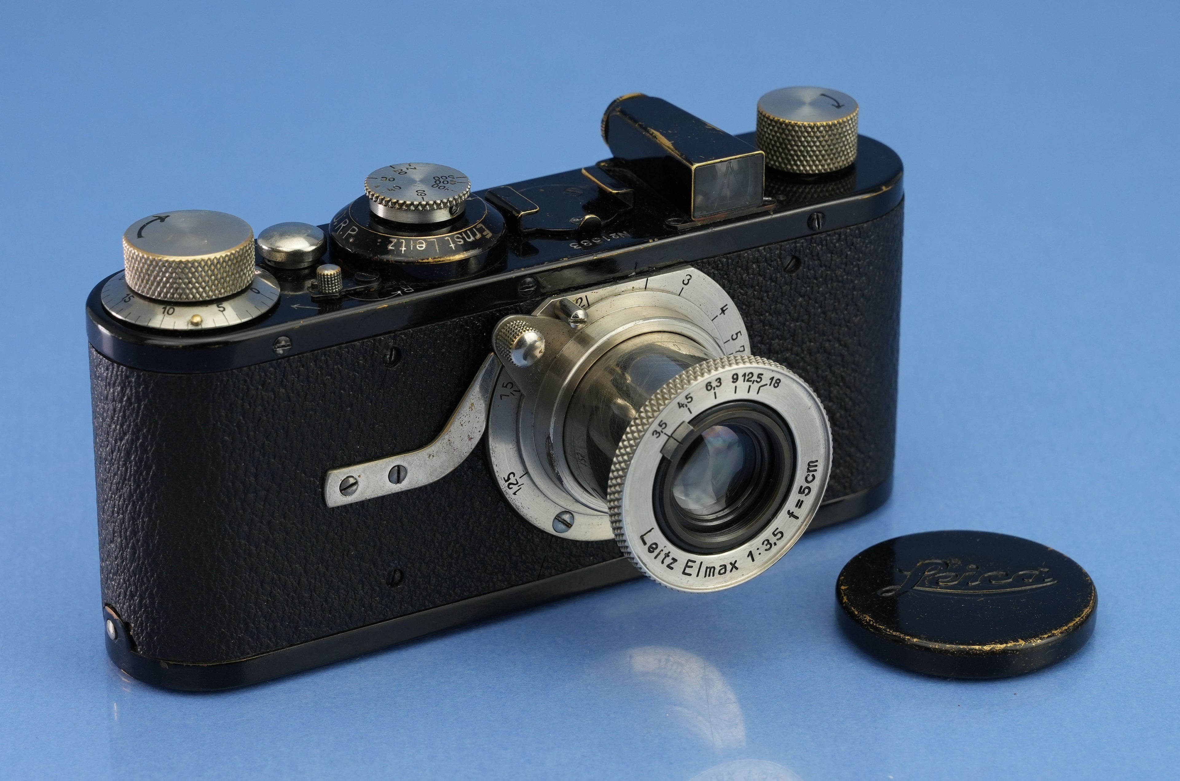 LEICA I MODEL A ELMAX 50MM F3.5 BLACK PAINT HOCKEY STICK CAMERA #1383 +CAP RARE