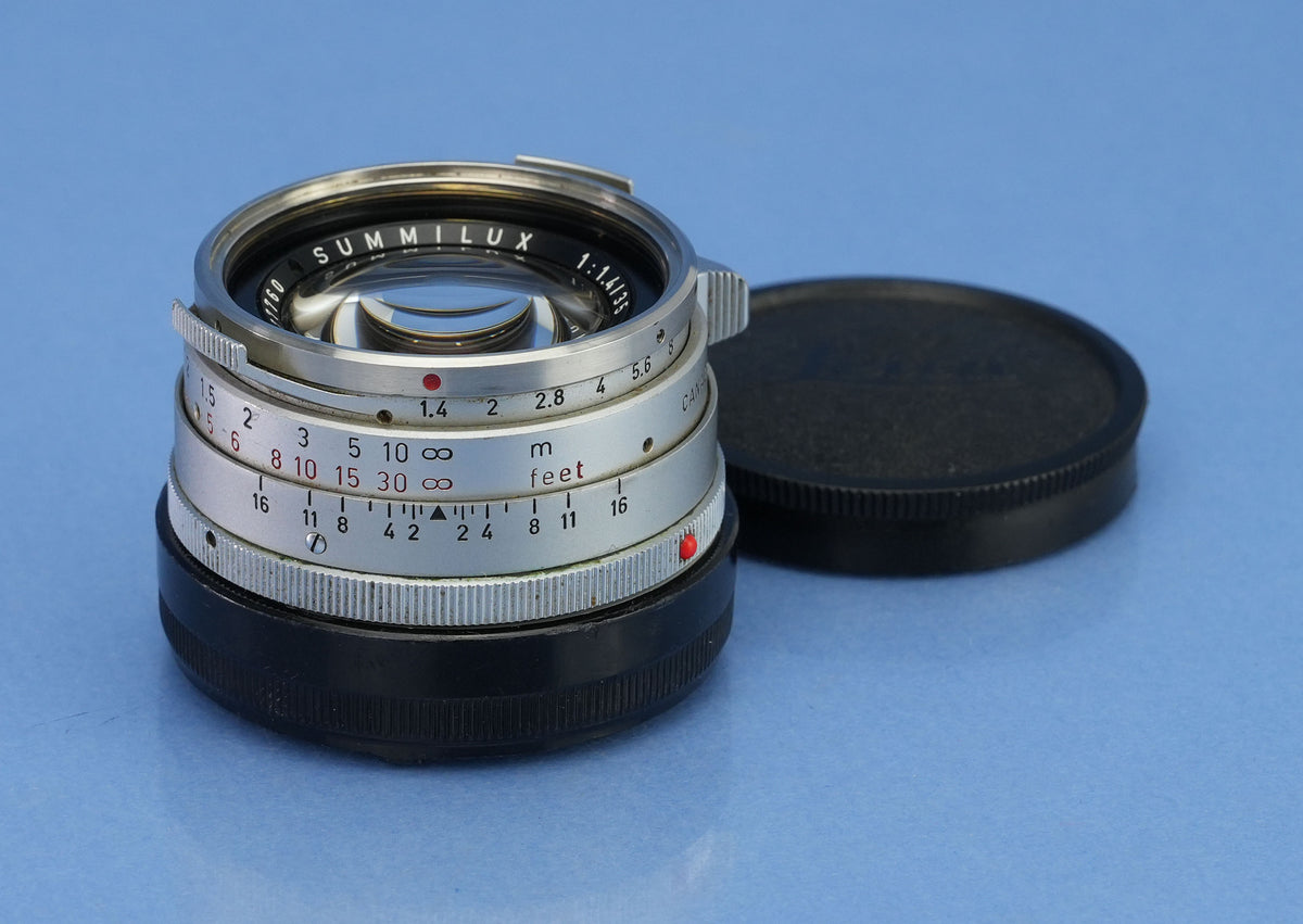 LEICA LEITZ 35MM SUMMILUX F1.4 11869 1ST V STEEL RIM LENS +CAPS PERFECT GLASS!
