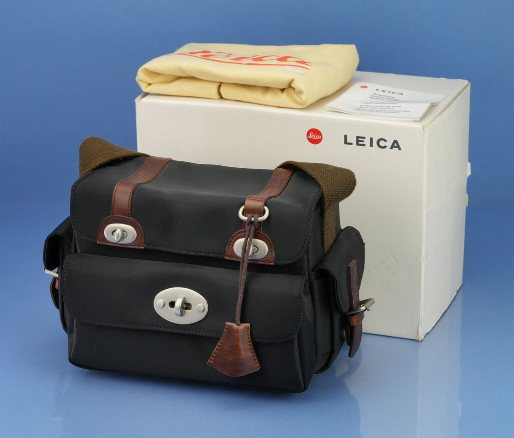 LEICA LEITZ LARGE UNIVERSAL CAMERA BAG BY KLAUSE BREE BLACK BROWN LEATHER TRIM