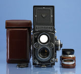 ROLLEI ROLLEIFLEX 3.5F 12/24 ZEISS PLANAR 75MM TLR CAMERA +CASE +SHADE MINT!