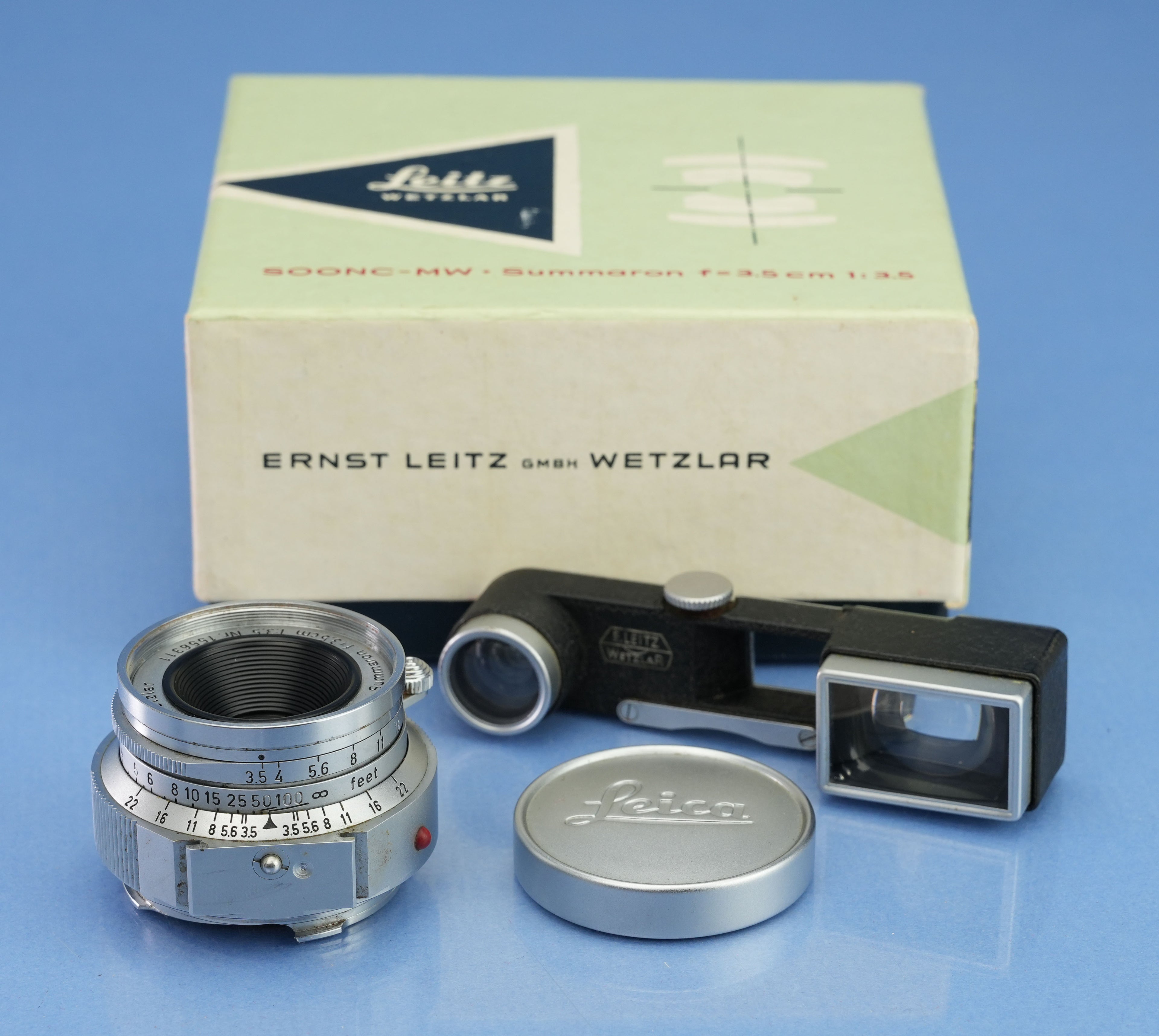 LEICA LEITZ 35MM SUMMARON F3.5 M3 SOONC-MW 11107 CHROME M3 LENS +EYES +BOX +CAP