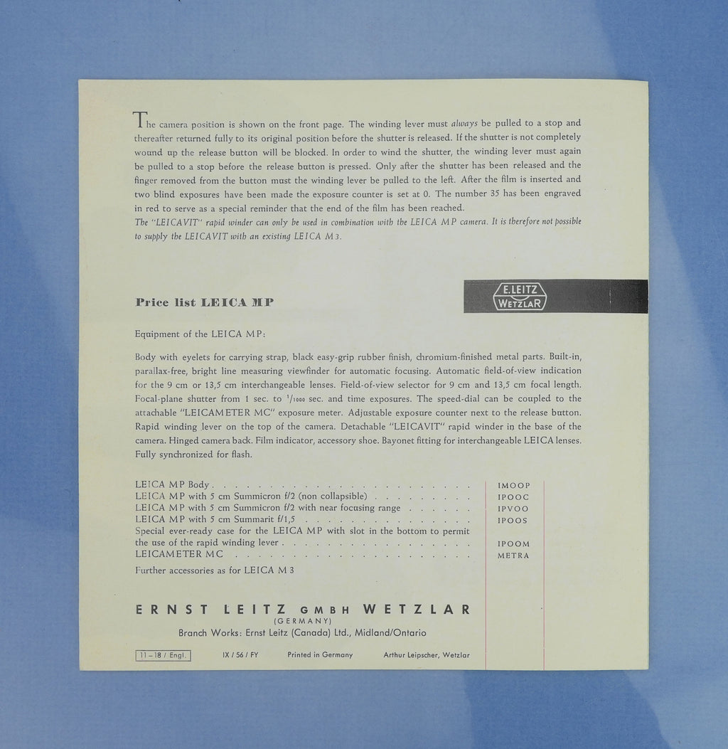 LEICA LEITZ MP-118 ORIGINAL 1957 SCHWARZE LACKIERUNG IMOOP ENTFERNUNGSFONKAMERA + PAPIERE!