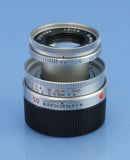 LEICA ELMAR-M 50MM F2.8 11823 SILVER CHROME BRASS BODY LENS +BOX +SHADE NICE!