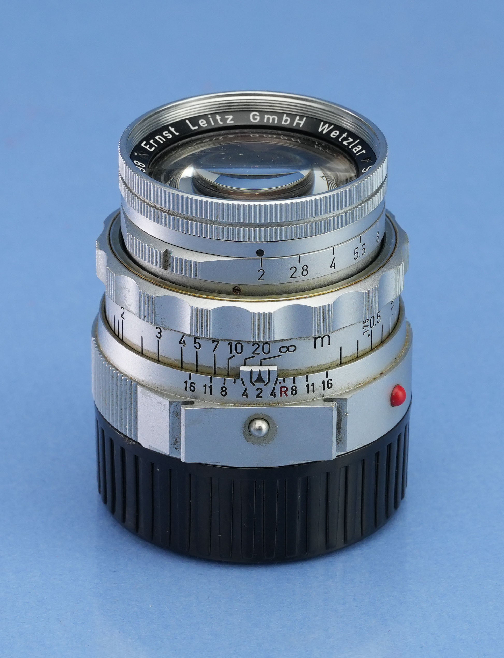 LEICA LEITZ 50MM SUMMICRON F2 CHROME DUAL RANGE M LENS 11918 SOMNI +SHADE +CAPS