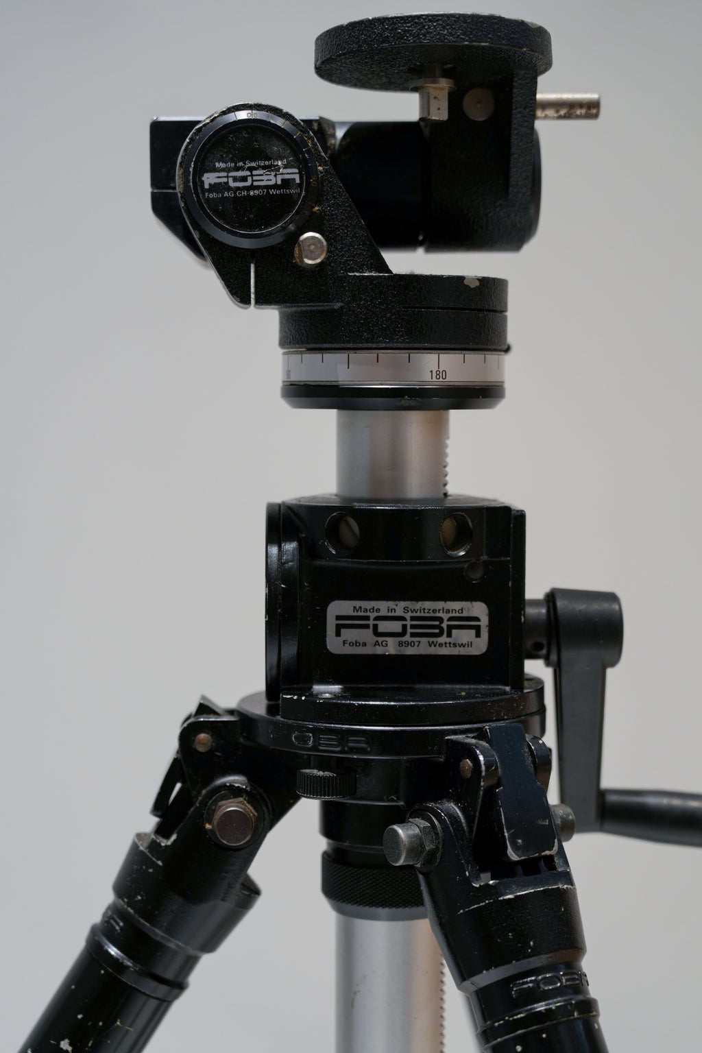 FOBA ALFAE Aluminium-Stativ + Getriebe-Mittelsäule + ASMIA Doppelneigkopf #2 Selten