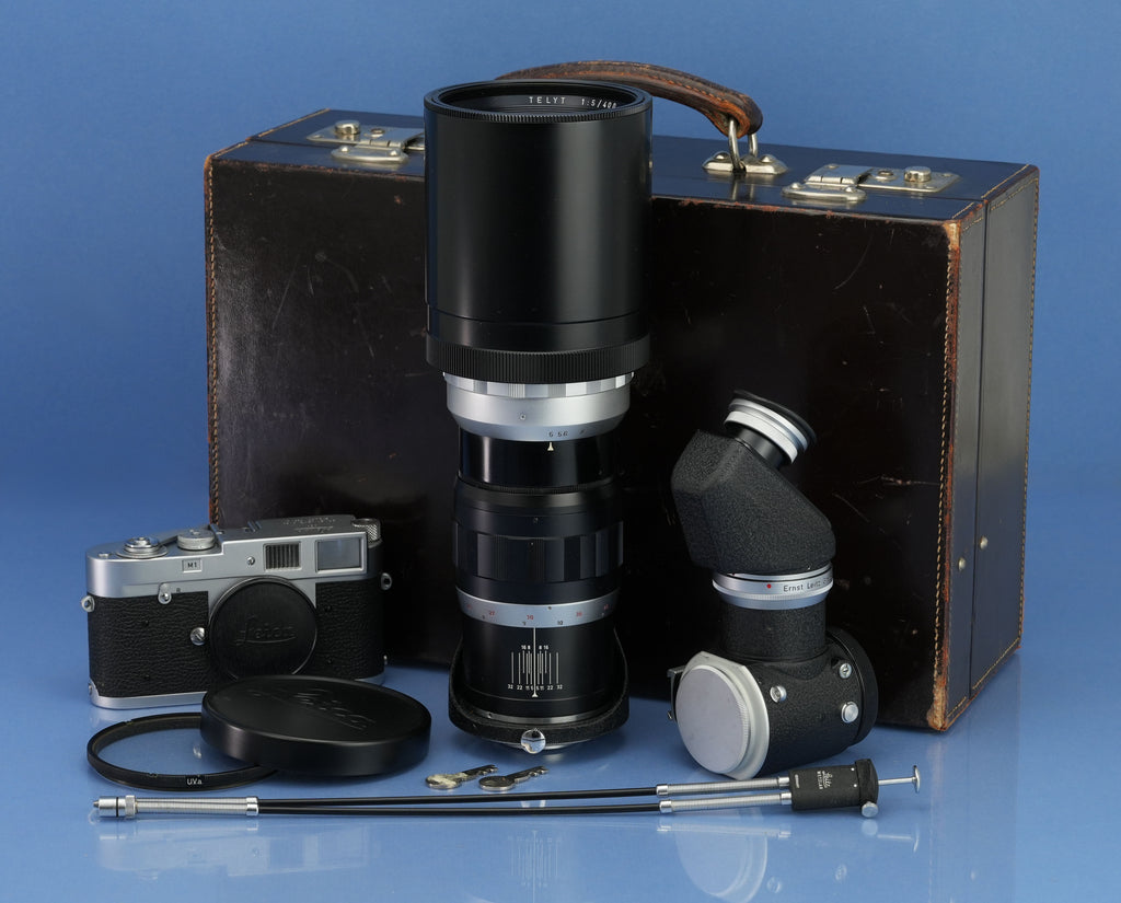 LEICA LEITZ SABRE RIFLE GUN STOCK +M1 CAMERA +400MM TELYT F5 VISO SET +CASE RARE