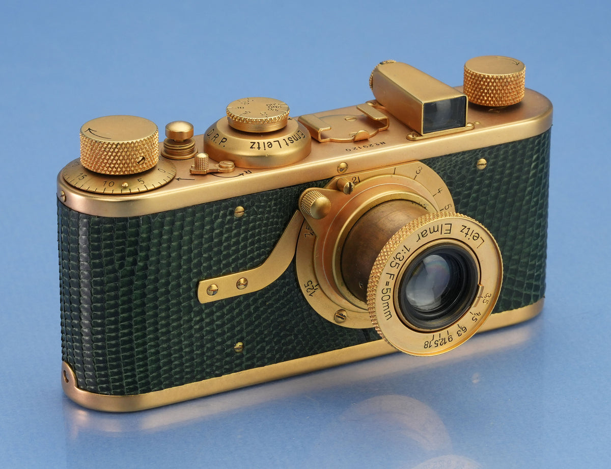 LEICA LEITZ I MODEL A LUXUS GOLD & GREEN CAMERA +50MM ELMAR ELMAX LENS +FINDER