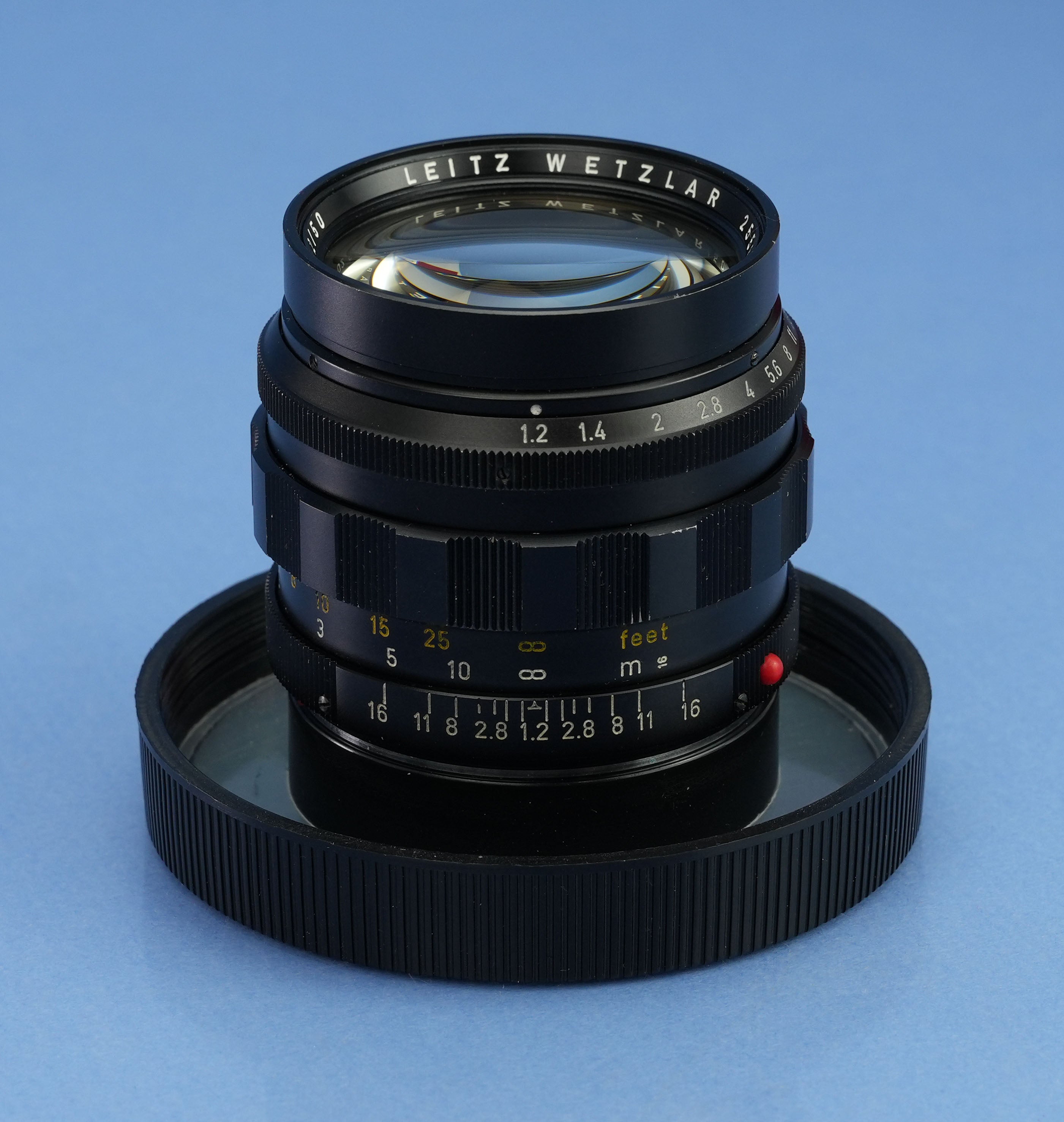 LEICA 11820 50MM NOCTILUX F1.2 VINTAGE M OBJEKTIV + PASSENDE BOX + GEGENBLENDE + ETUI + SCHUTZKAPPE