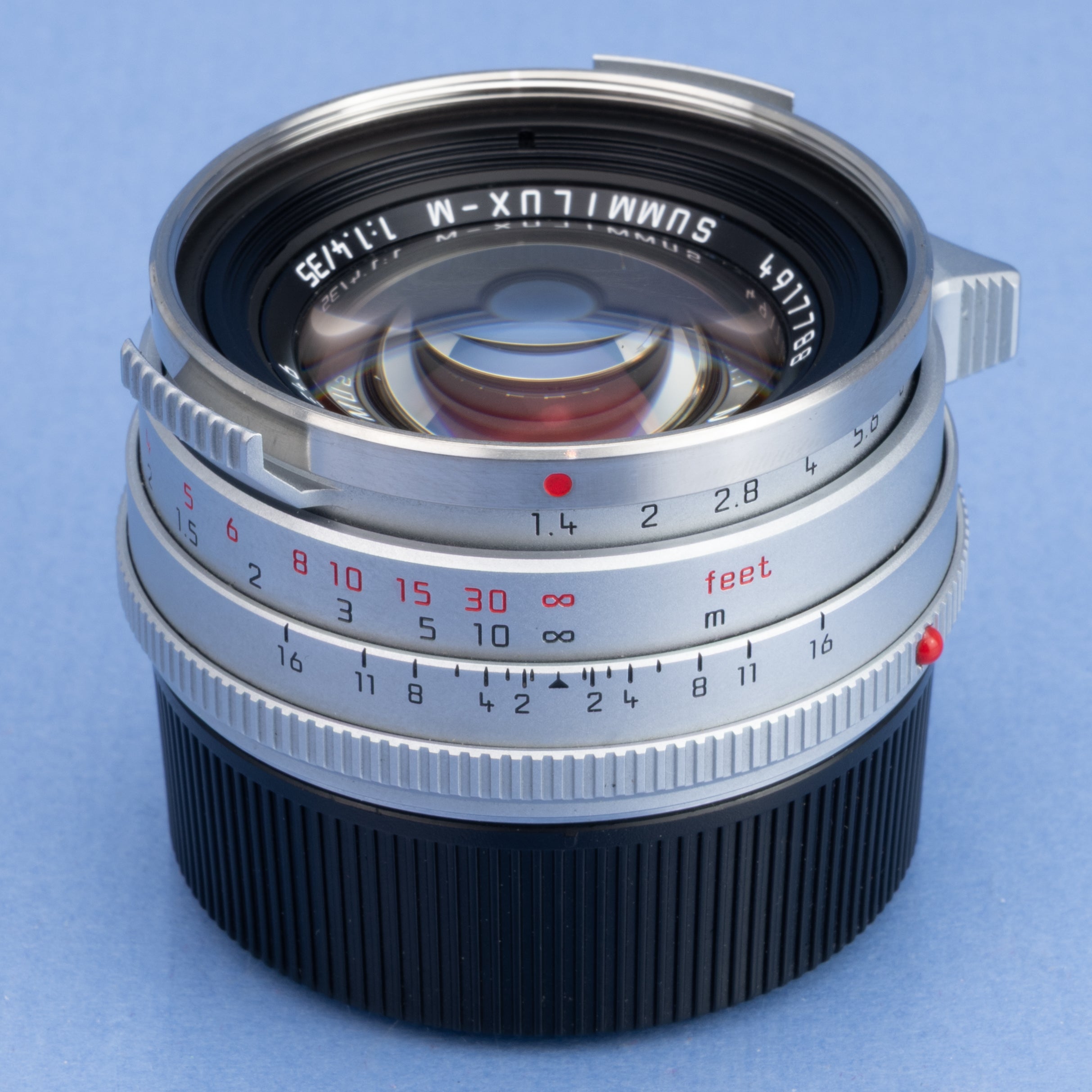 LEICA 35MM SUMMILUX-M F1.4 11301 SILVER STEEL RIM +12487 & 12486 SHADES +BOX SET