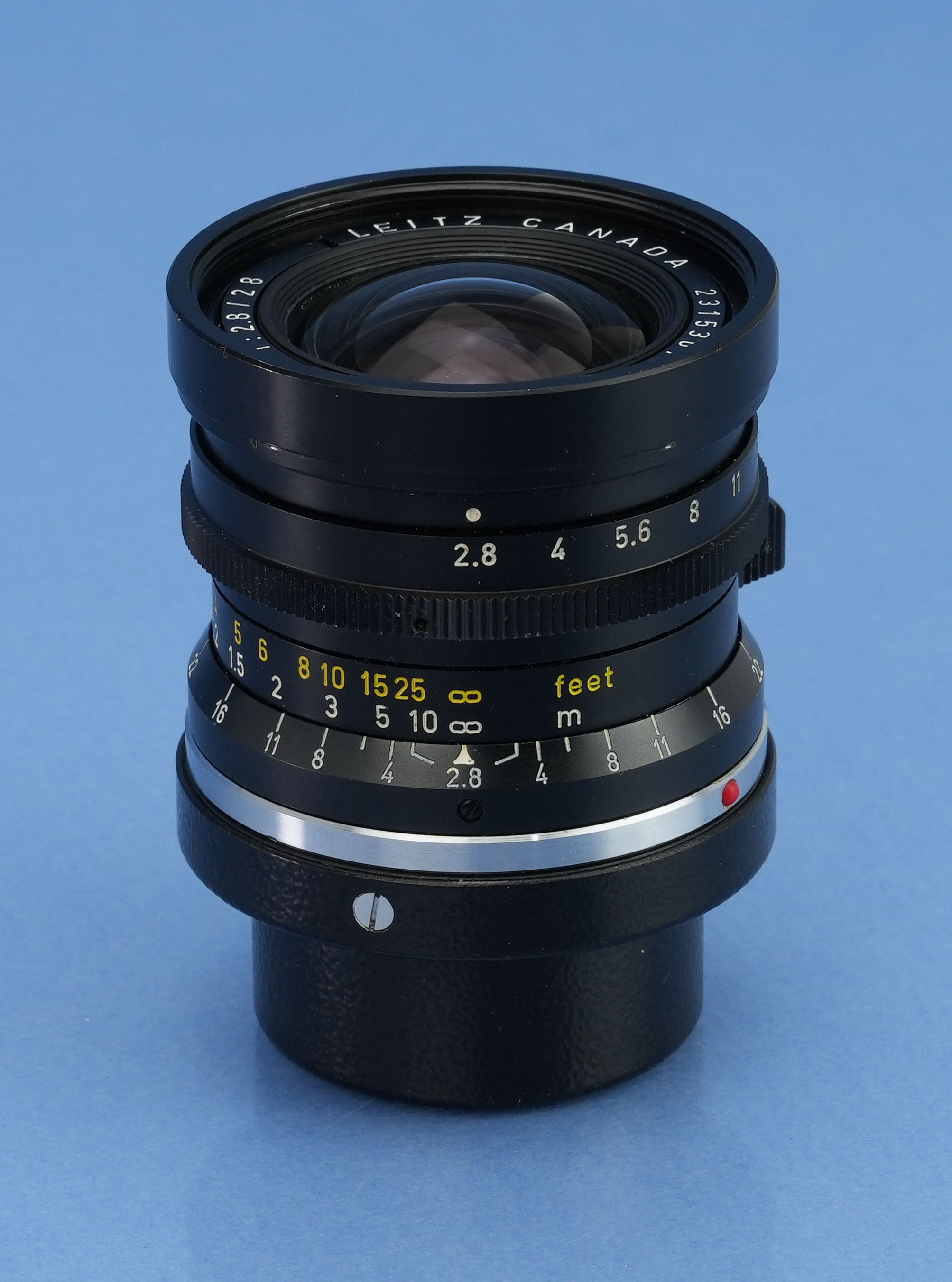 LEICA LEITZ 28MM ELMARIT F2.8 1ST V TRANSITIONAL BUTTON LOCK M 11801 OBJEKTIV + DECKEL