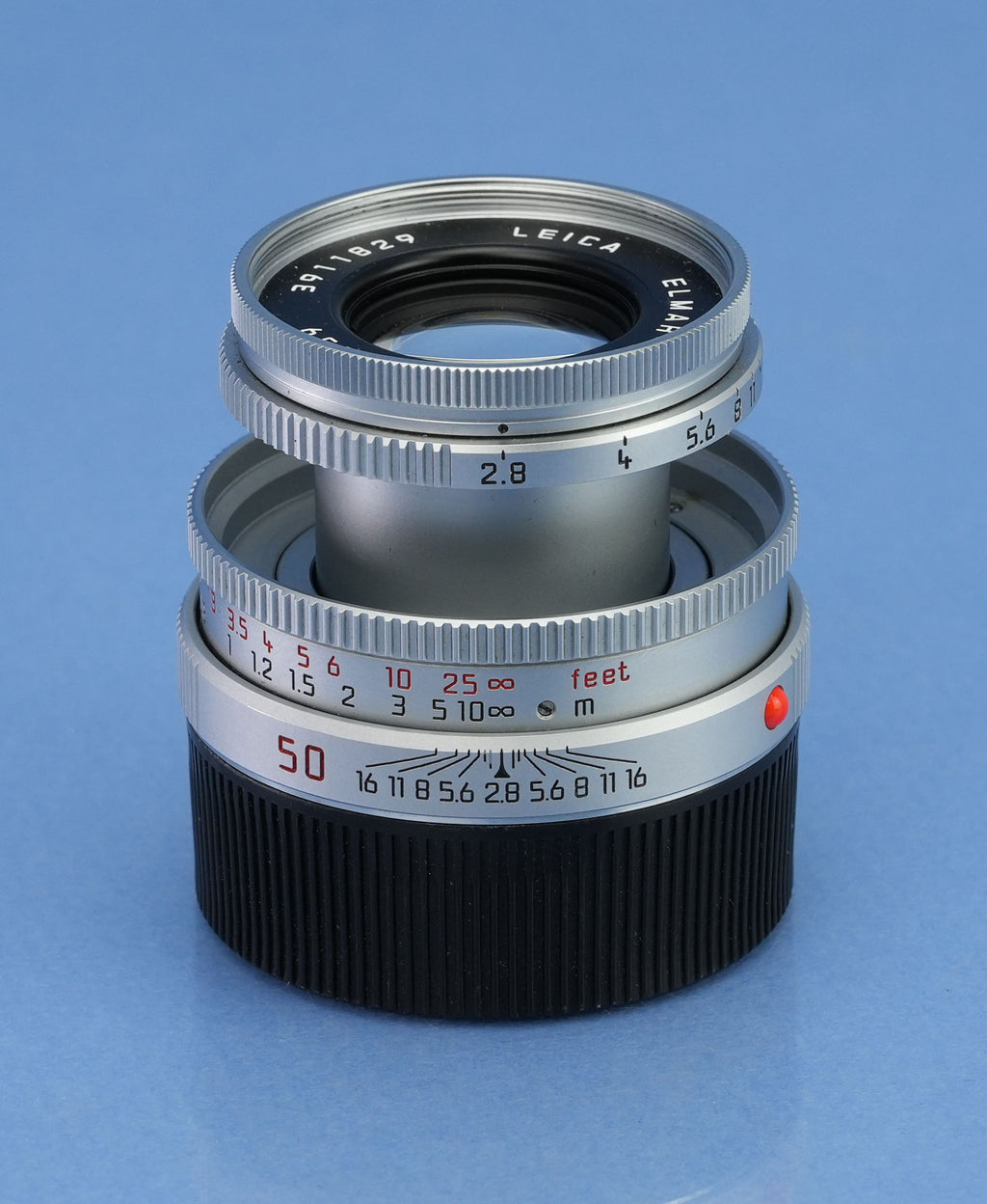 LEICA LEITZ 50MM ELMAR-M F2.8 11823 CHROME BRASS BODY RARE LENS +CAPS +SHADE