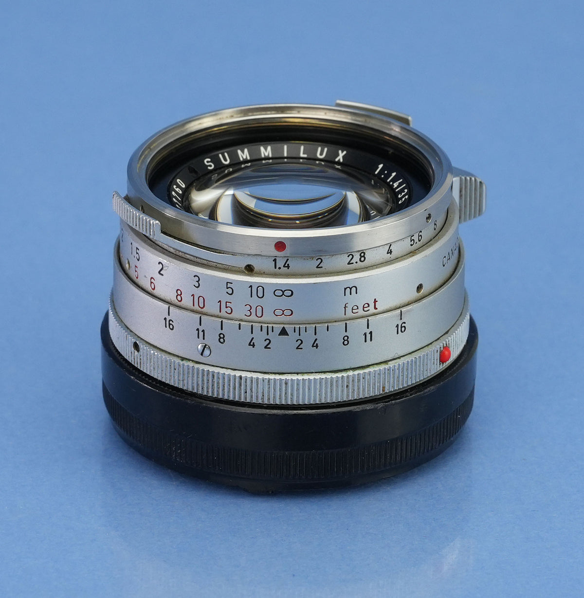 LEICA LEITZ 35MM SUMMILUX F1.4 11869 1ST V STEEL RIM LENS +CAPS PERFECT GLASS!