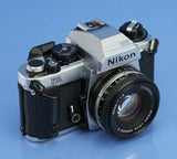 NIKON FA FILM SLR CAMERA BODY SILVER AUTO EXPOSURE +50mm F1.8 SERIES E LENS NICE