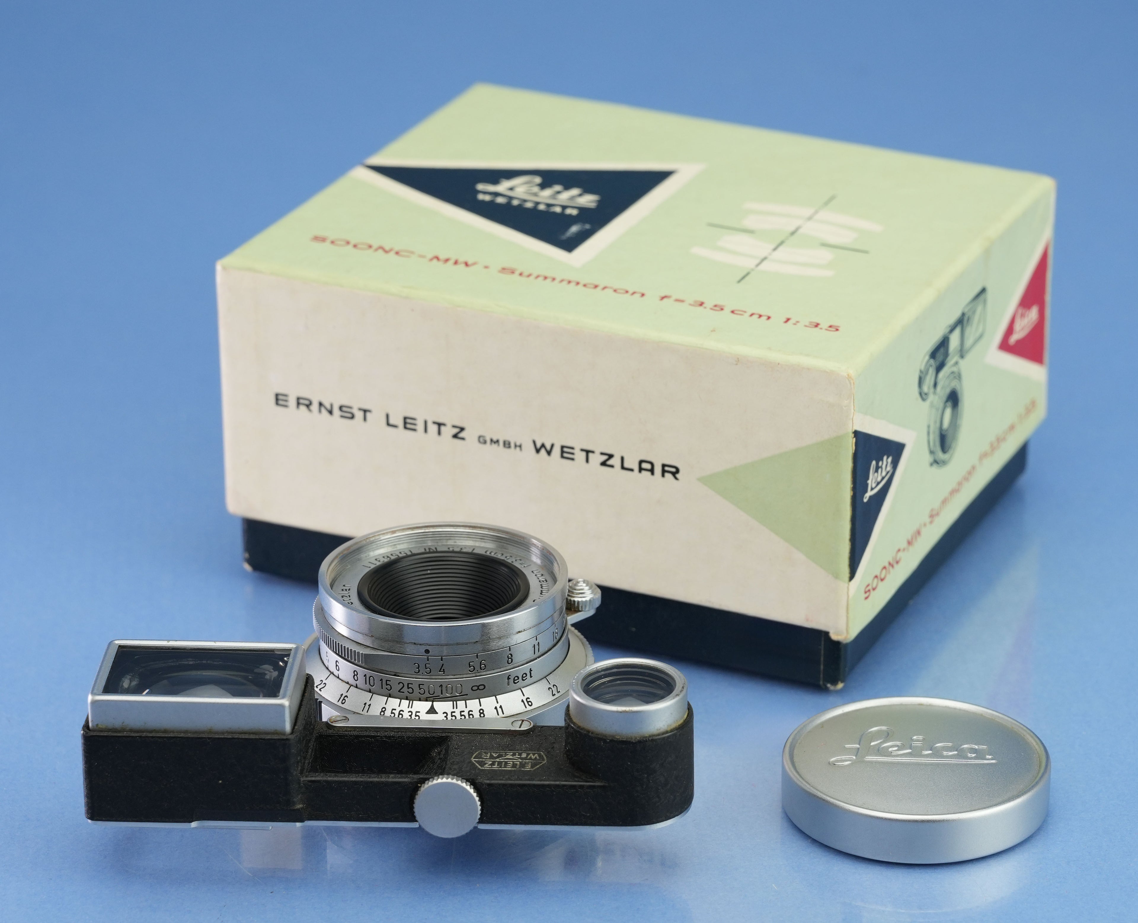 LEICA LEITZ 35MM SUMMARON F3.5 M3 SOONC-MW 11107 CHROME M3 LENS +EYES +BOX +CAP
