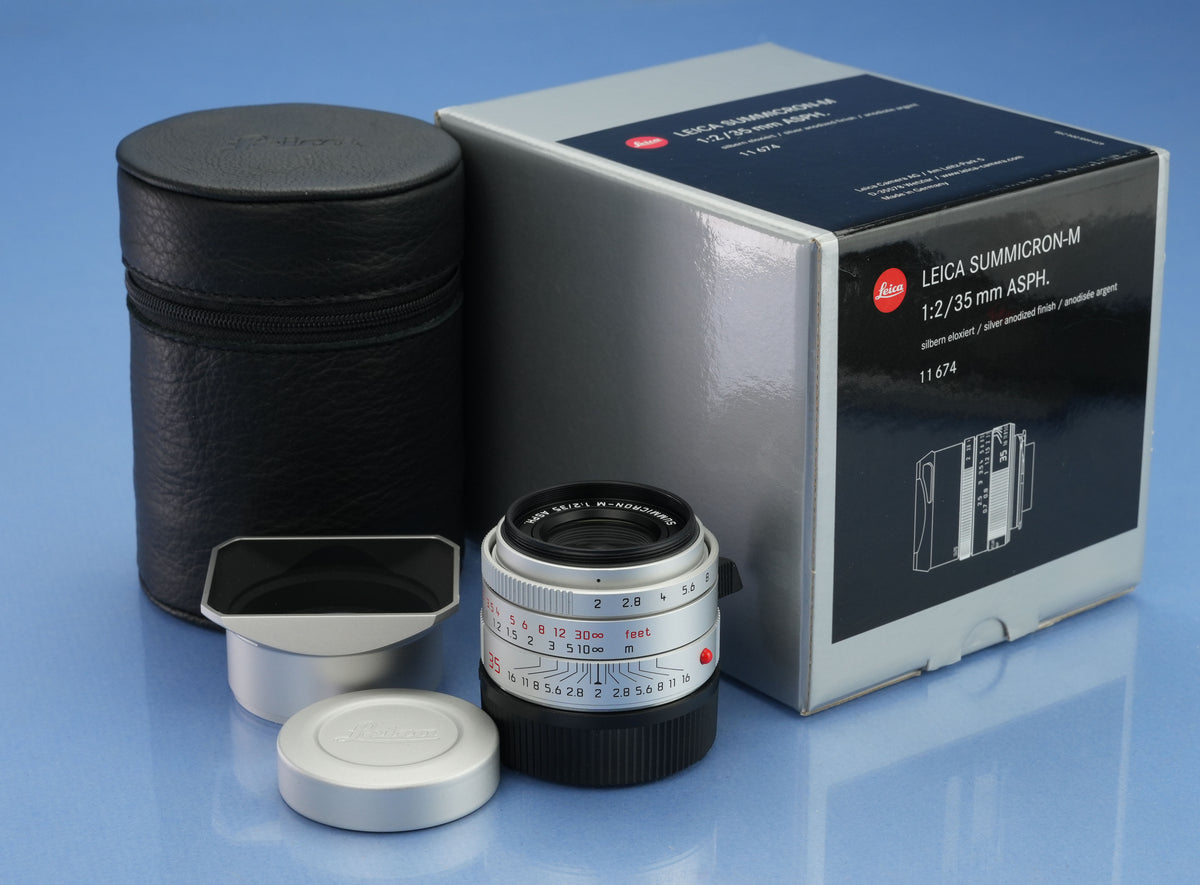 LEICA LEITZ 35MM SUMMICRON-M F2 ASPH VERSION II 11674 SILVER CHROME M LENS +BOX