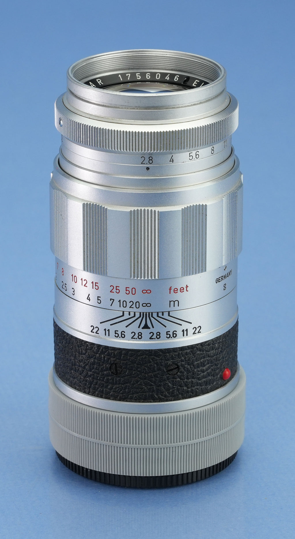 LEICA LEITZ 90MM ELMARIT F2.8 11029 CHROME LENS +CAPS +IUFOO SHADE. NICE!