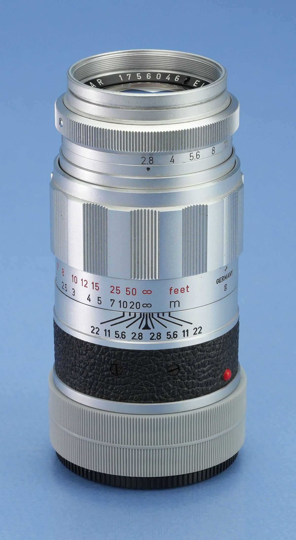 LEICA LEITZ 90MM ELMARIT F2.8 11029 CHROME LENS +CAPS +IUFOO SHADE. NICE!
