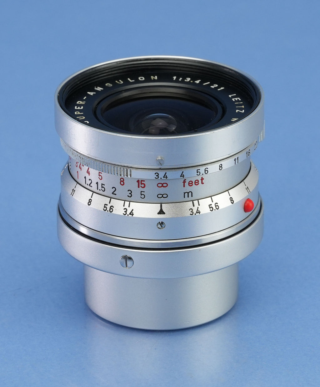 LEICA LEITZ 21MM SUPER-ANGULON F3.4 CHROME M 11103 LENS +CAPS +SHADE +FINDER+BOX