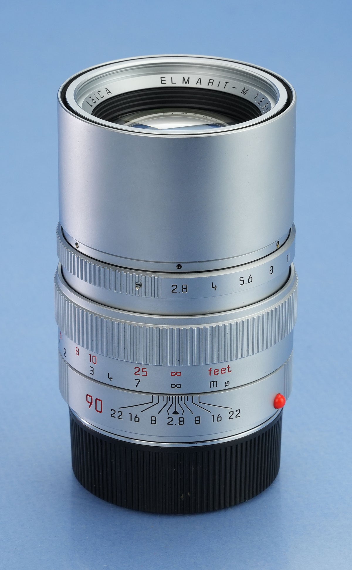 LEICA LEITZ 90MM ELMARIT-M F2.8 CHROME M LENS +BOX + CAPS +PAPERS 11808