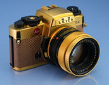 LEICA LEITZ R4 24KT GOLD CAMERA OUTFIT +50MM SUMMILUX-R F1.4 LENS +BOX MINT!