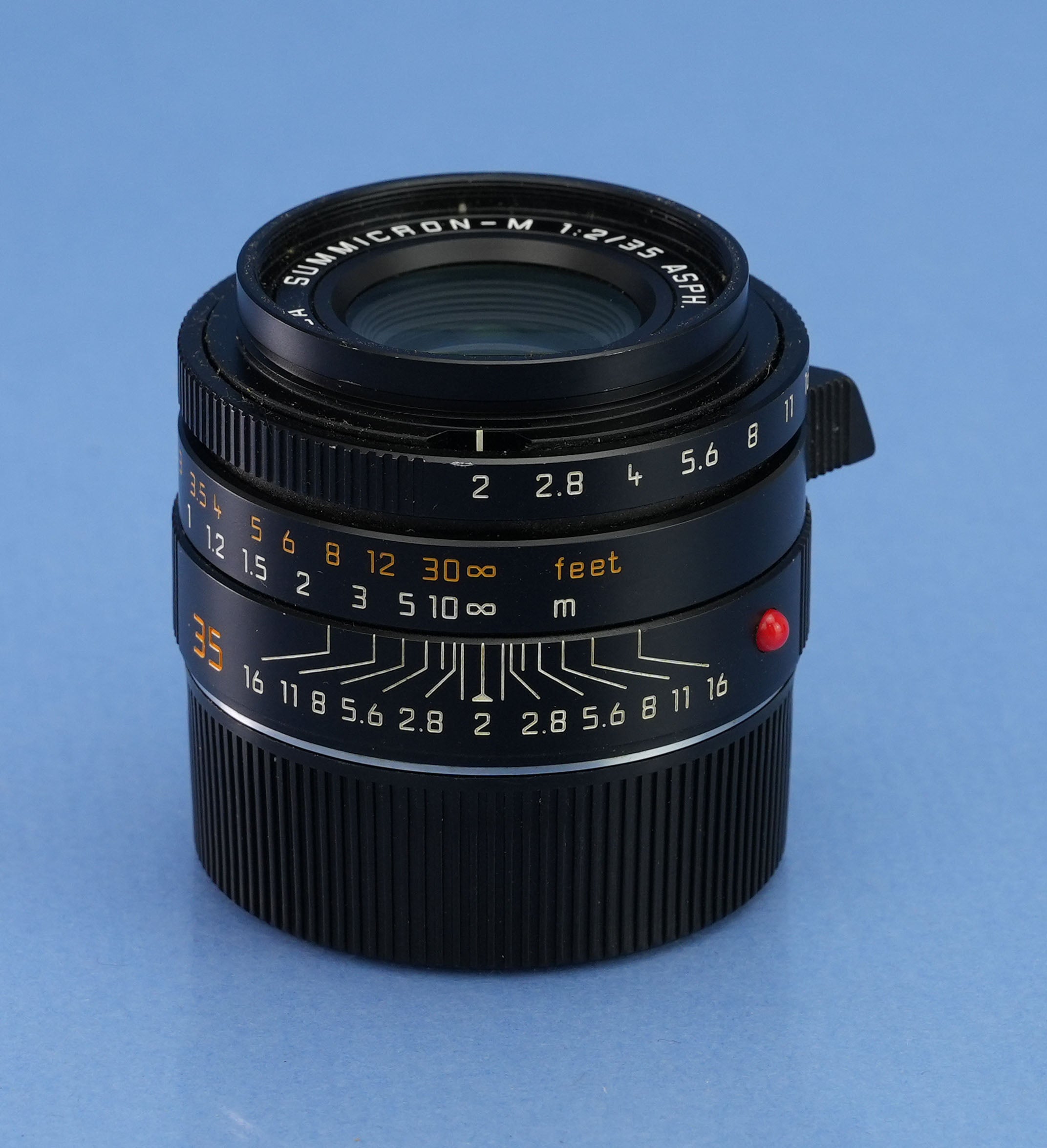 LEICA LEITZ 35MM SUMMICRON-M F2 ASPH 6BIT 11879 BLACK M LENS +BOX +SHADE +CAPS
