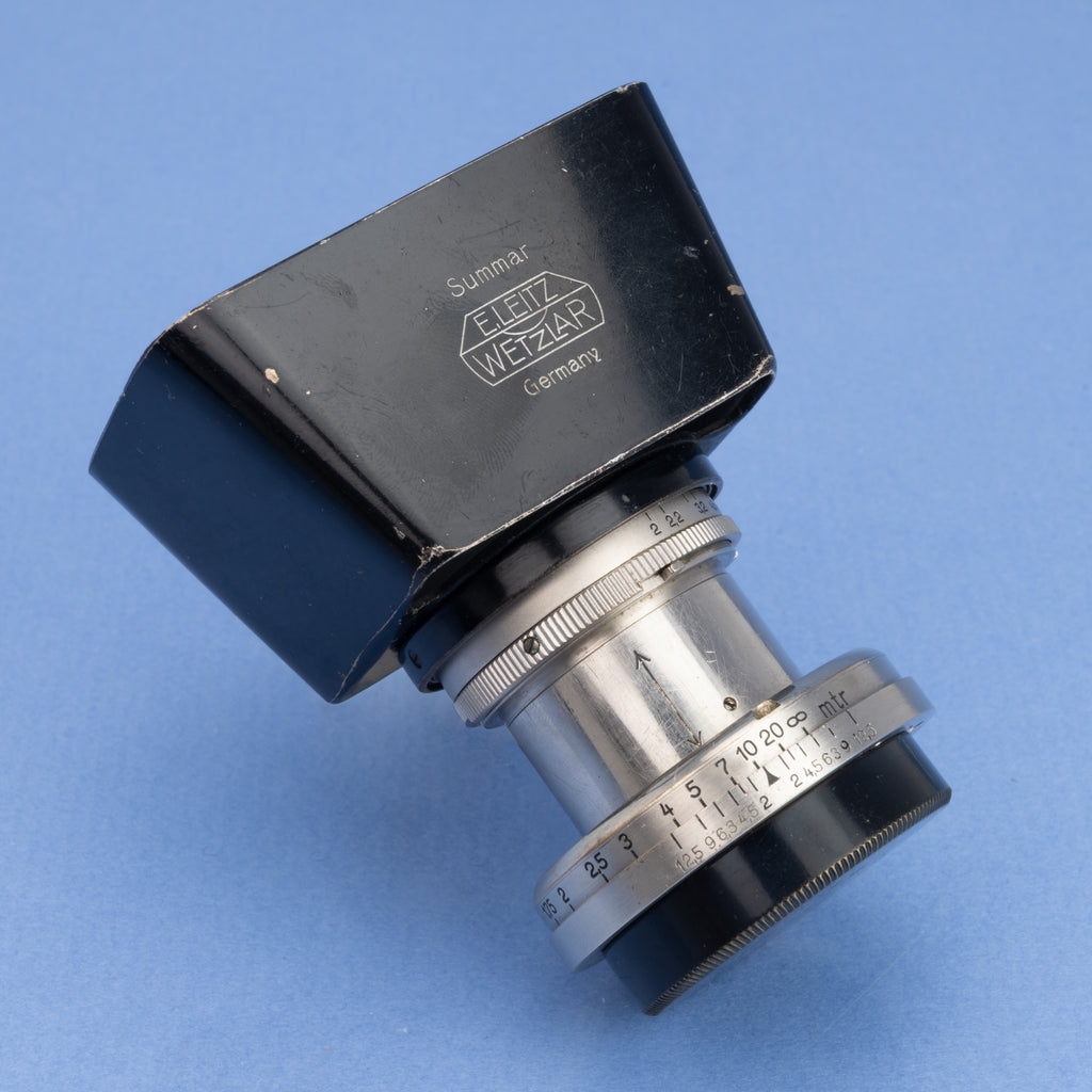 LEICA 50MM SUMMAR F2 PRE-WAR BLACK PAINT RING NICKLE LENS EARLY +BOX +SHADE RARE