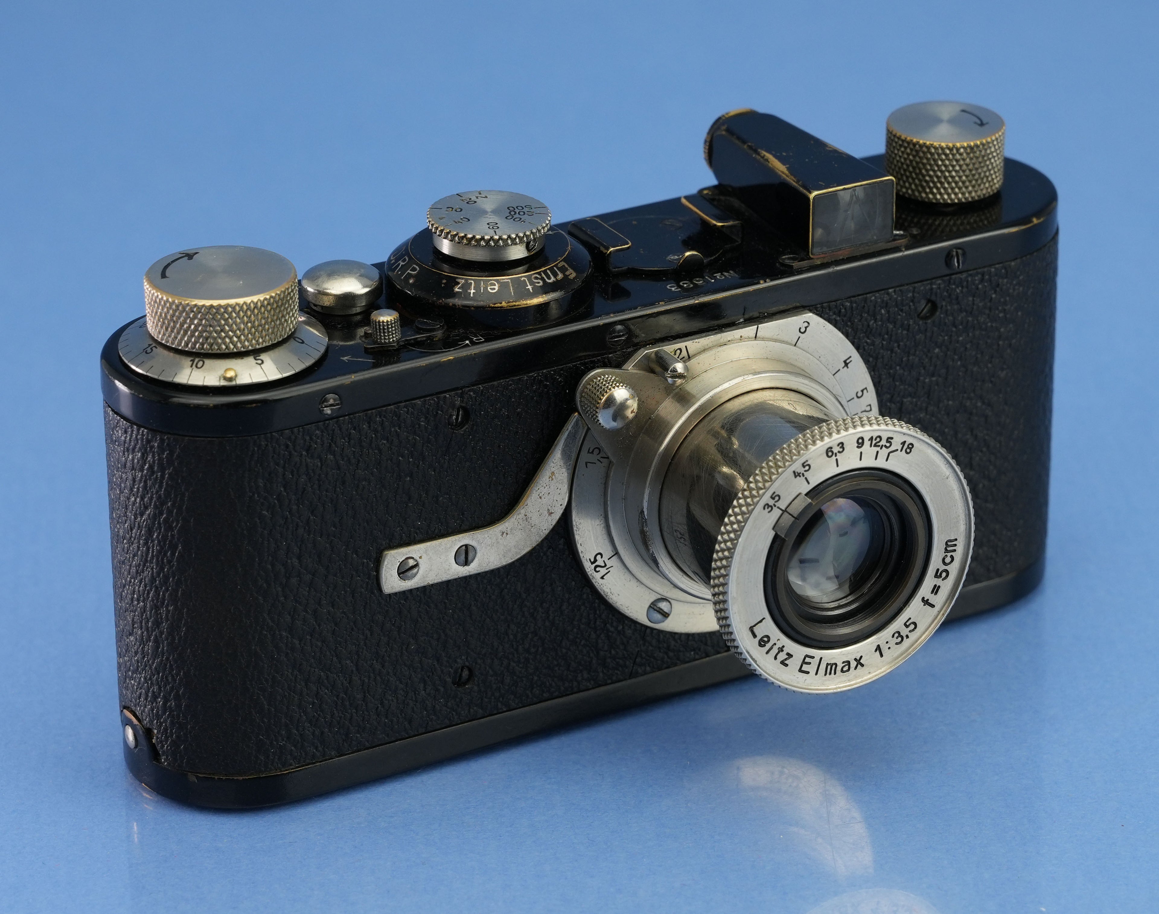 LEICA I MODEL A ELMAX 50MM F3.5 BLACK PAINT HOCKEY STICK CAMERA #1383 +CAP RARE