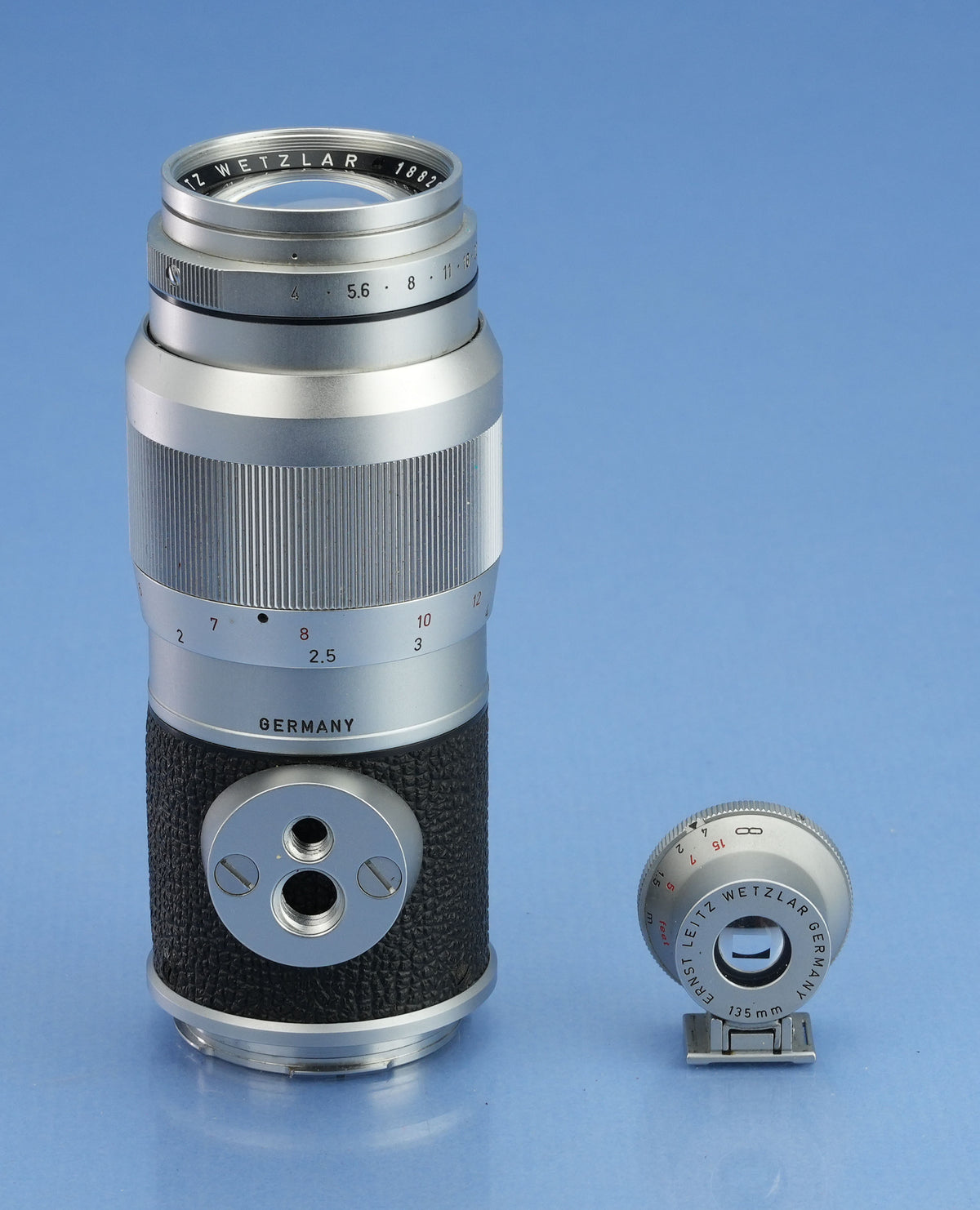 LEICA LEITZ 135MM ELMAR F4 11750 SILVER CHROME M LENS +SHOOC FINDER +CASE NICE!