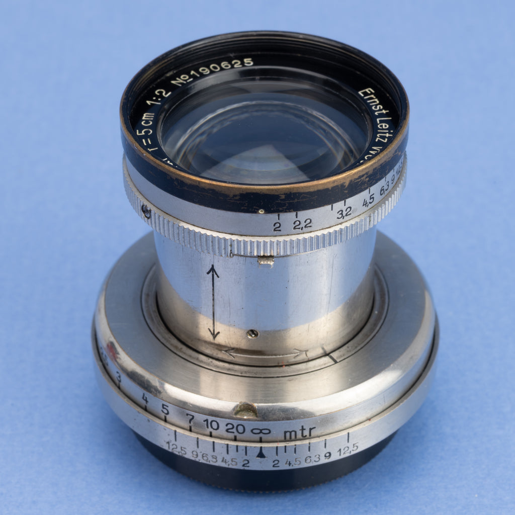 LEICA 50MM SUMMAR F2 PRE-WAR BLACK PAINT RING NICKLE LENS EARLY +BOX +SHADE RARE