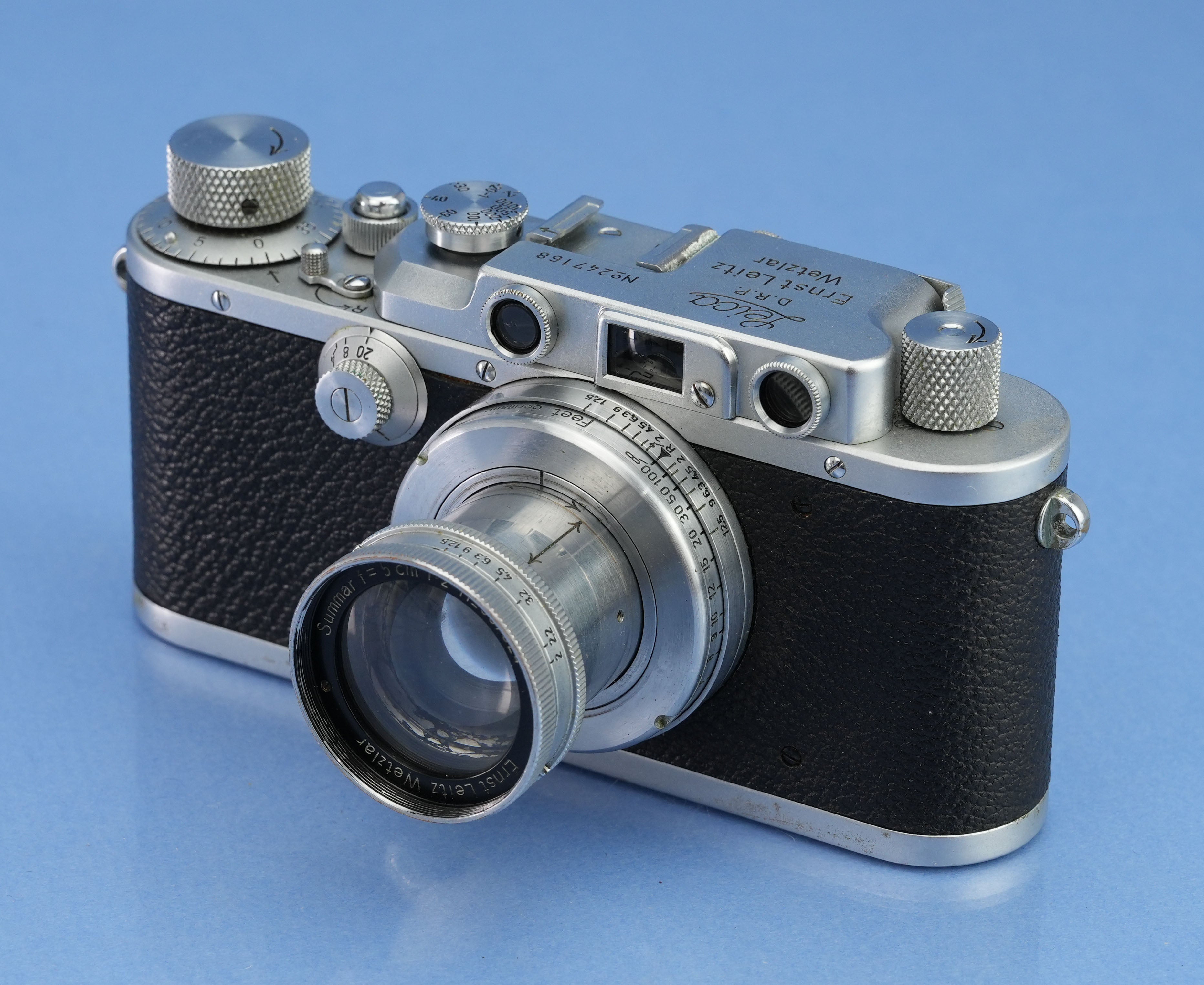 LEICA IIIA (MODELL G) SM CHROMKAMERA + 50MM SUMMER F2 OBJEKTIV + DECKEL - SCHÖNES SET!