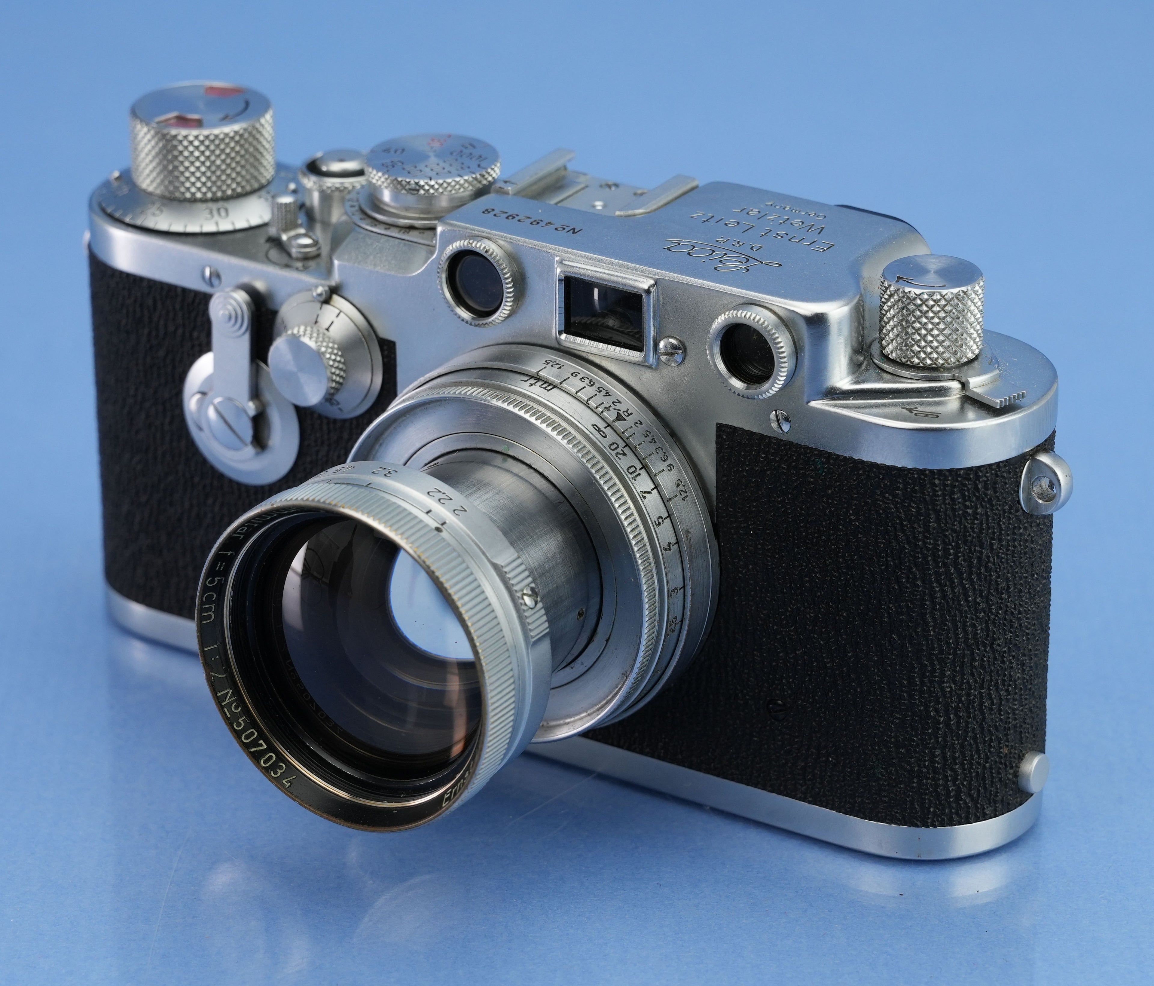 LEICA LEITZ IIIC IIIF SHARK SKIN SELBSTAUSLÖSER-UPGRADE-KAMERA + 50MM SUMMITAR + ORAKO