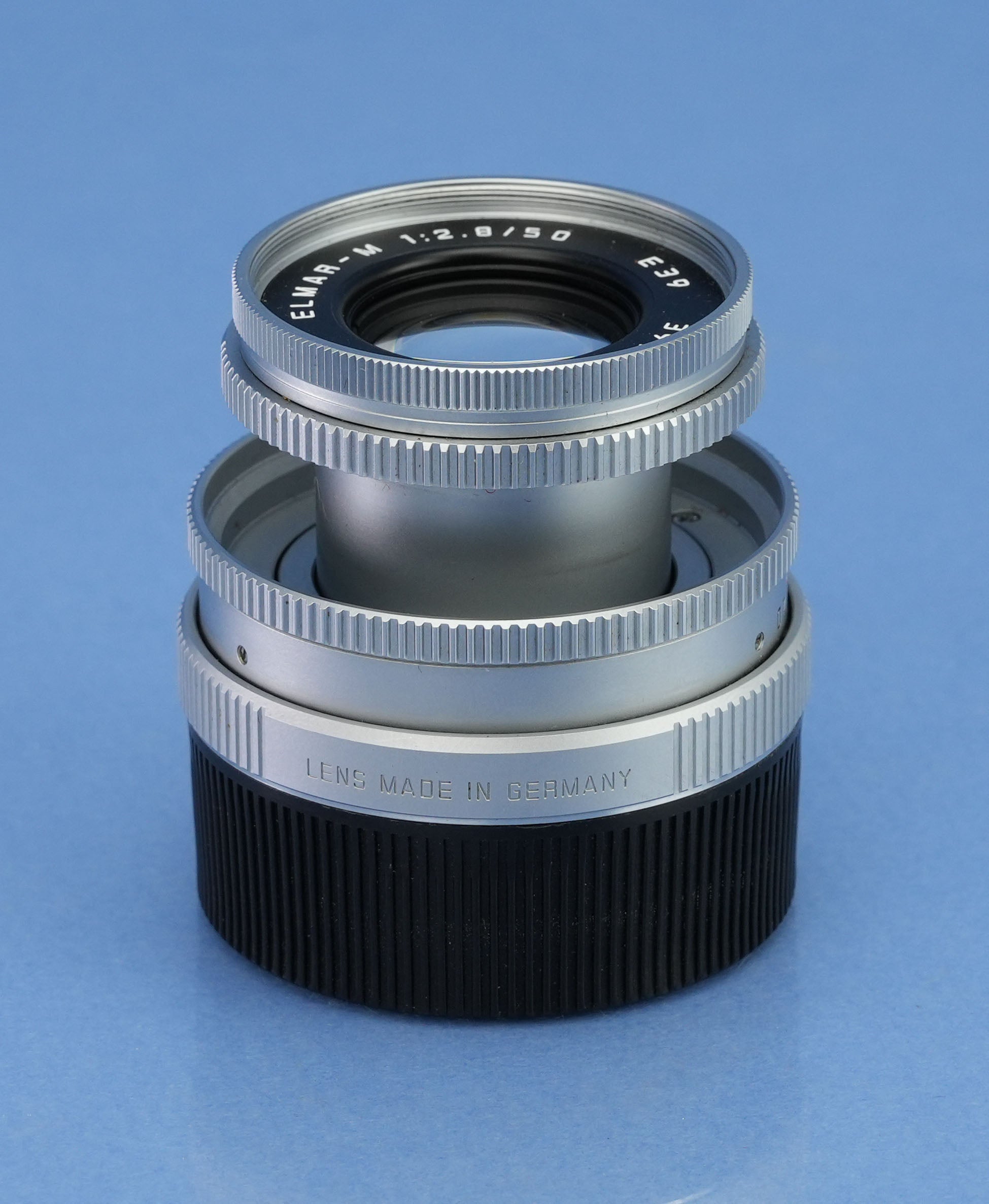 LEICA LEITZ 50MM ELMAR-M F2.8 11823 CHROME BRASS BODY RARE LENS +CAPS +SHADE