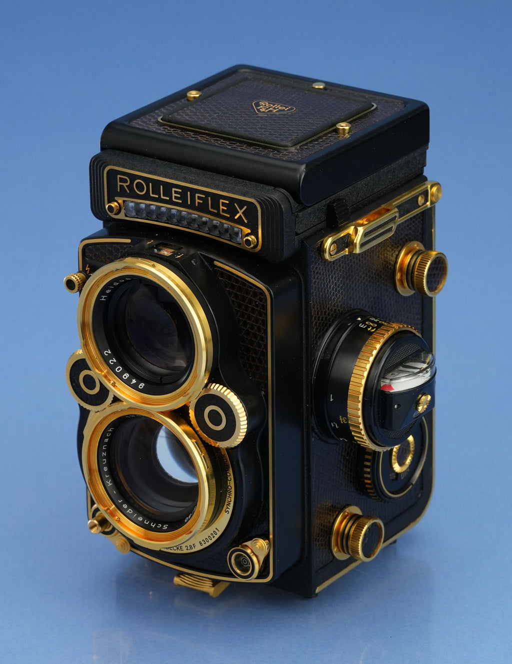 ROLLEI ROLLEIFLEX AURUM 24K GOLD 2.8F 80MM XENOTAR +KAPPE +BOX + ETUI NEUWERTIG