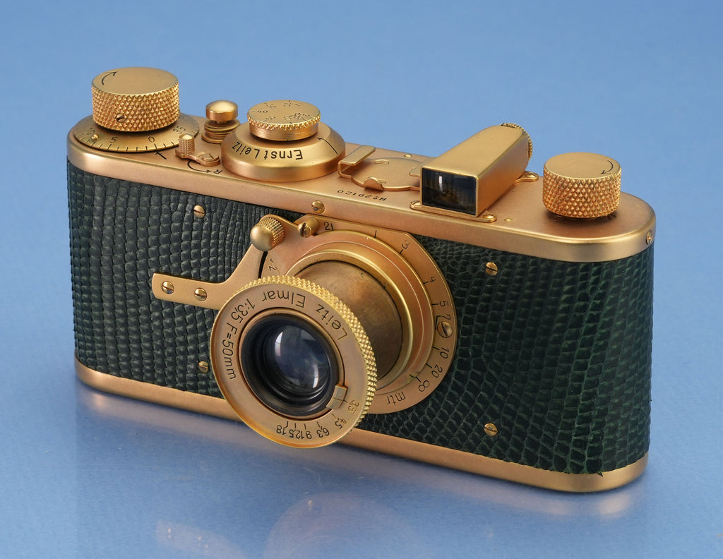 LEICA LEITZ I MODEL A LUXUS GOLD & GREEN CAMERA +50MM ELMAR ELMAX LENS +FINDER