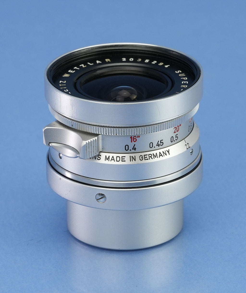 LEICA LEITZ 21MM SUPER-ANGULON F3.4 CHROME M 11103 LENS +CAPS +SHADE +FINDER+BOX