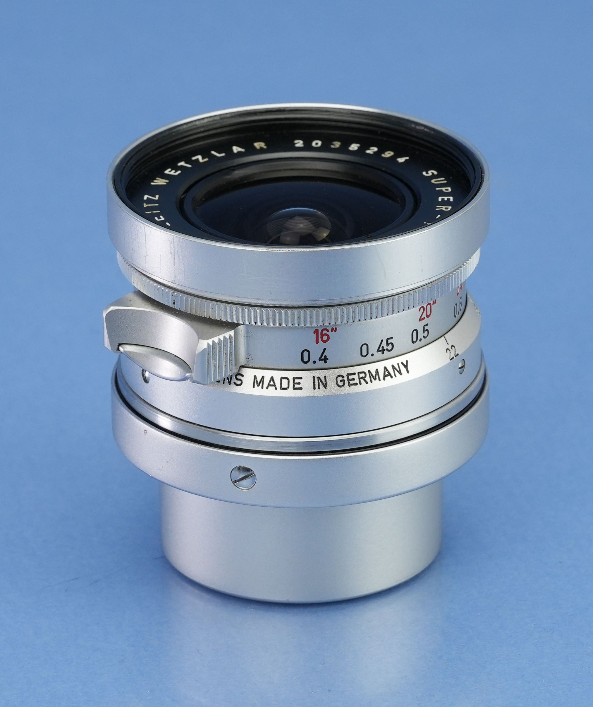 LEICA LEITZ 21MM SUPER-ANGULON F3.4 CHROME M 11103 LENS +CAPS +SHADE +FINDER+BOX