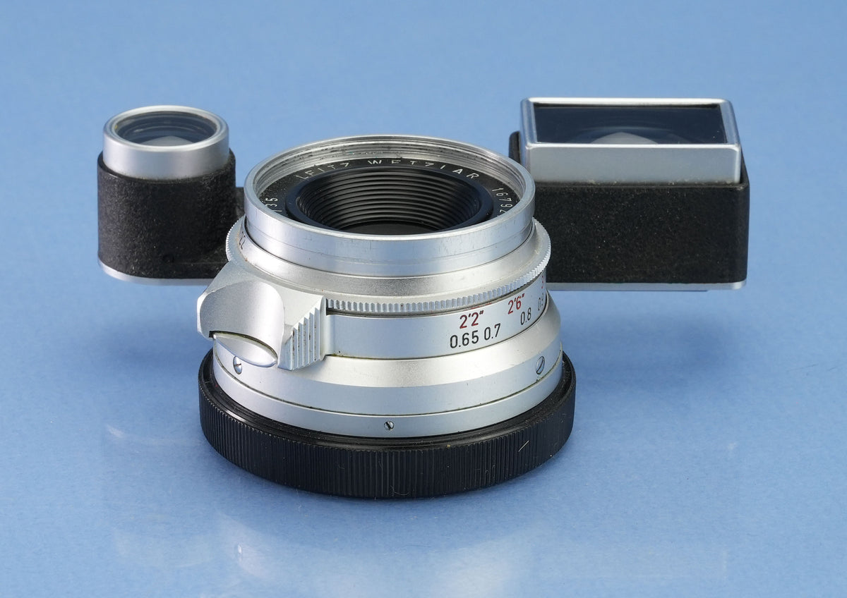 LEICA LEITZ 35MM SUMMARON F2.8 11106 SIMWO CHROME M3 LENS +EYES ATTACHMENT +BOX