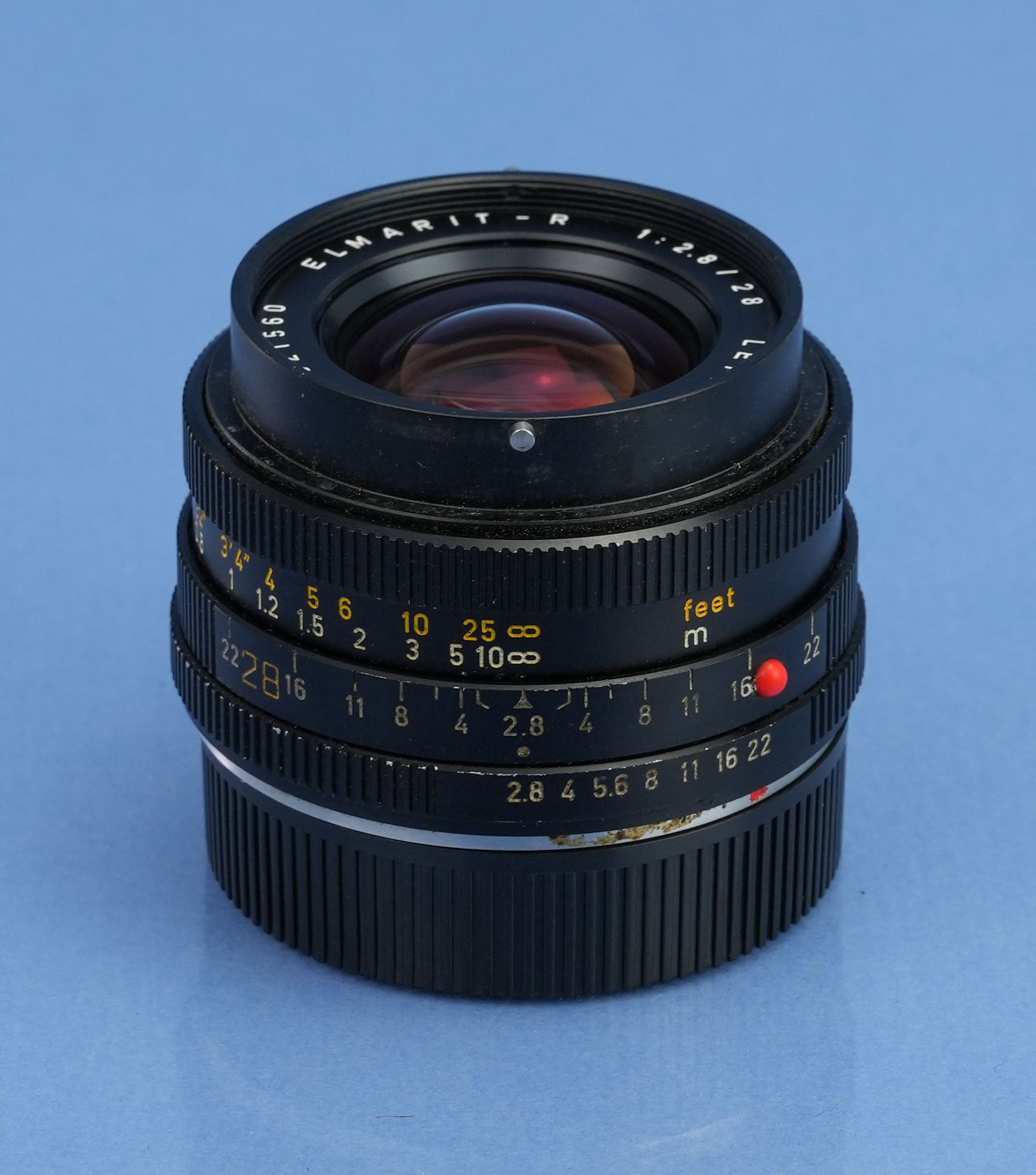 LEICA LEITZ 28MM ELMARIT-R F2.8 3CAM 11204 R LENS +CAP +SHADE +BOX. NICE!