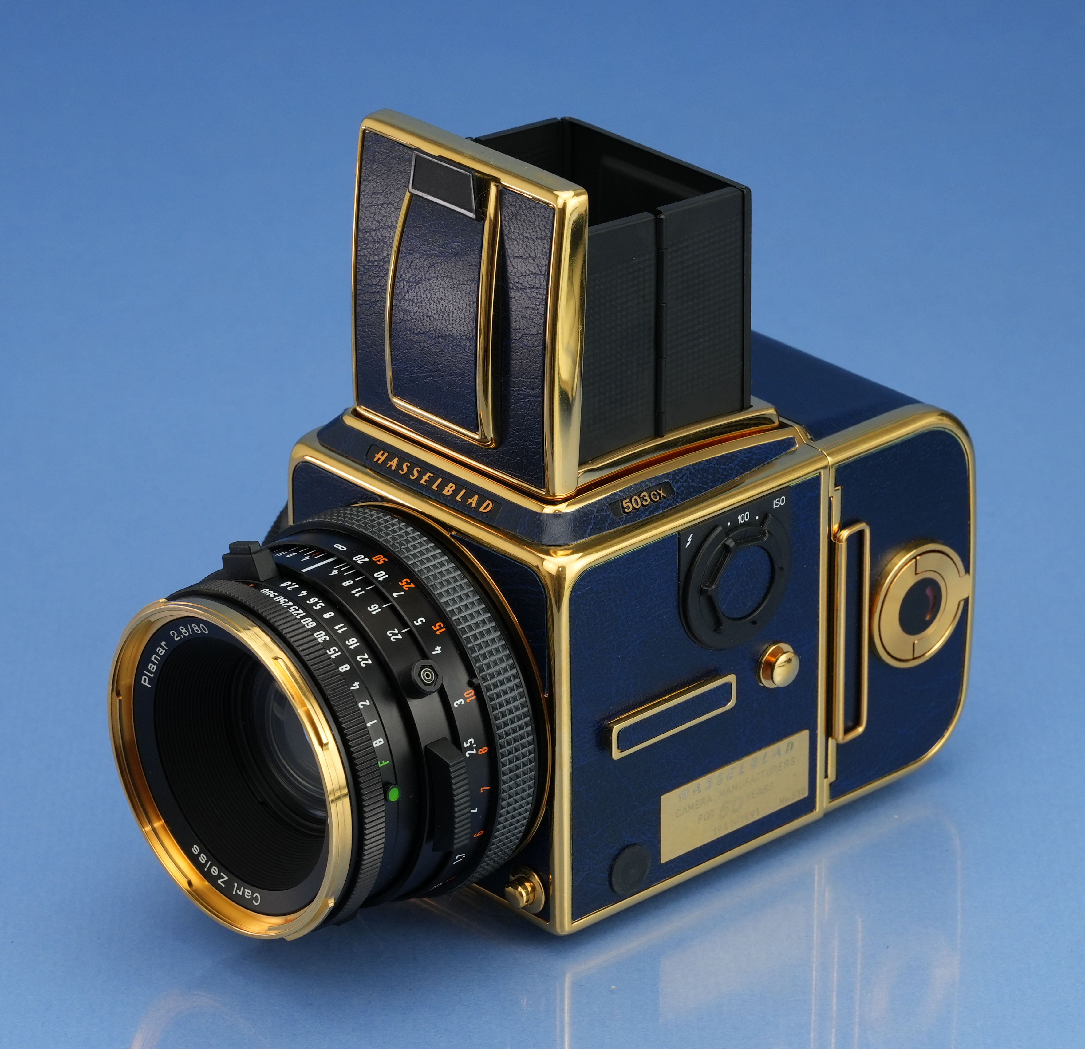 HASSELBLAD 503CX 50TH GOLD GOLDEN BLUE SUPREME CAMERA +80mm +A12 MINT NEW!