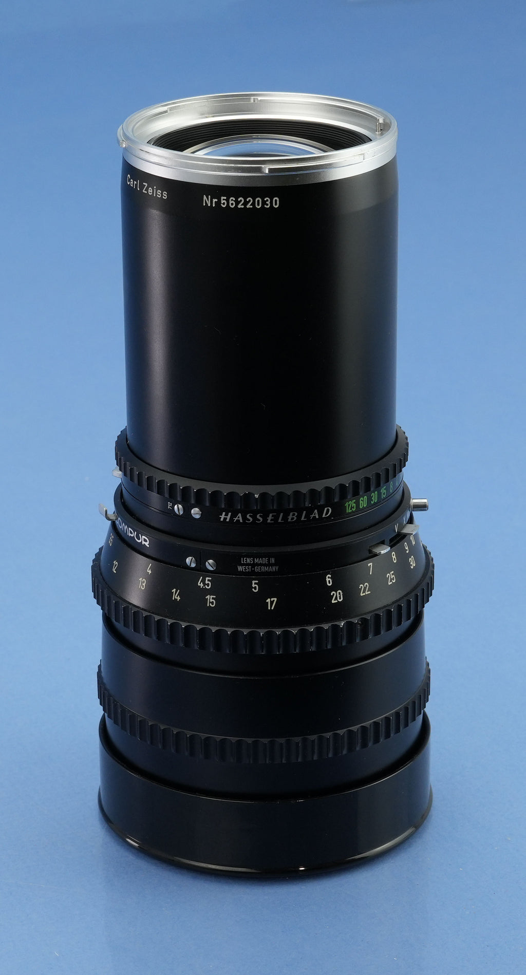 HASSELBLAD 250MM SONNAR SUPERACHROMAT CHROMRING F5.6 C OBJEKTIV + DECKEL NEUWERTIG UND SELTEN!