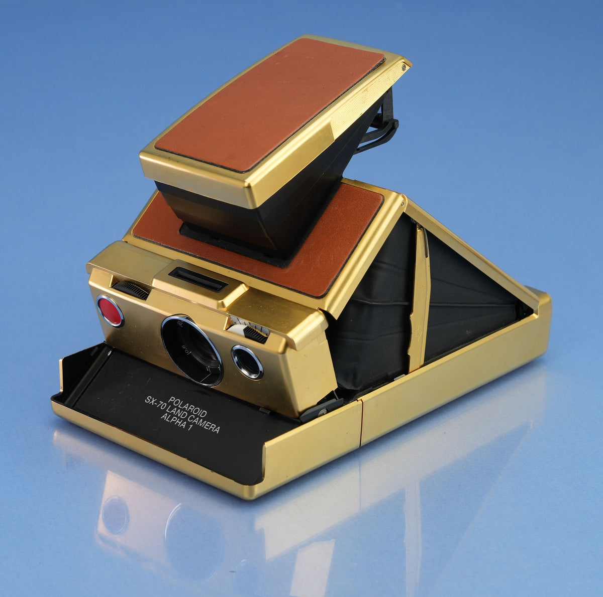 POLAROID LAND SX-70 GOLD ANNIVERSARY INSTANT FILM CAMERA +BROWN LEATHER CASE WOW