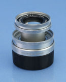 LEICA ELMAR-M 50MM F2.8 11823 SILVER CHROME BRASS BODY LENS +BOX +SHADE NICE!
