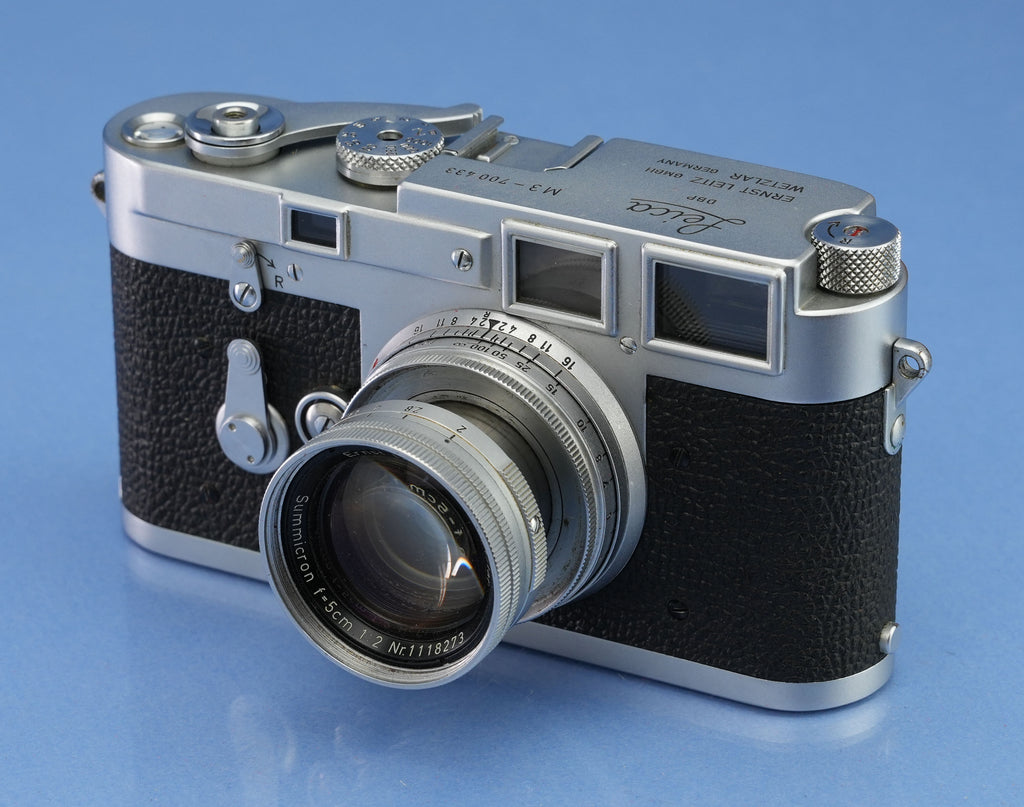 LEICA M3 EARLY CORNER CAMERA #700433 +50MM SUMMICRON F2 +BOX RARE +SPECIAL BACK