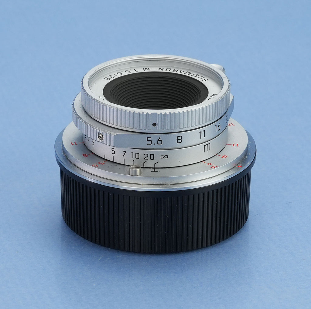 LEICA LEITZ 28MM SUMMARON-M F5.6 CHROME 11695 6BIT M LENS W/ BOX +SHADE MINT