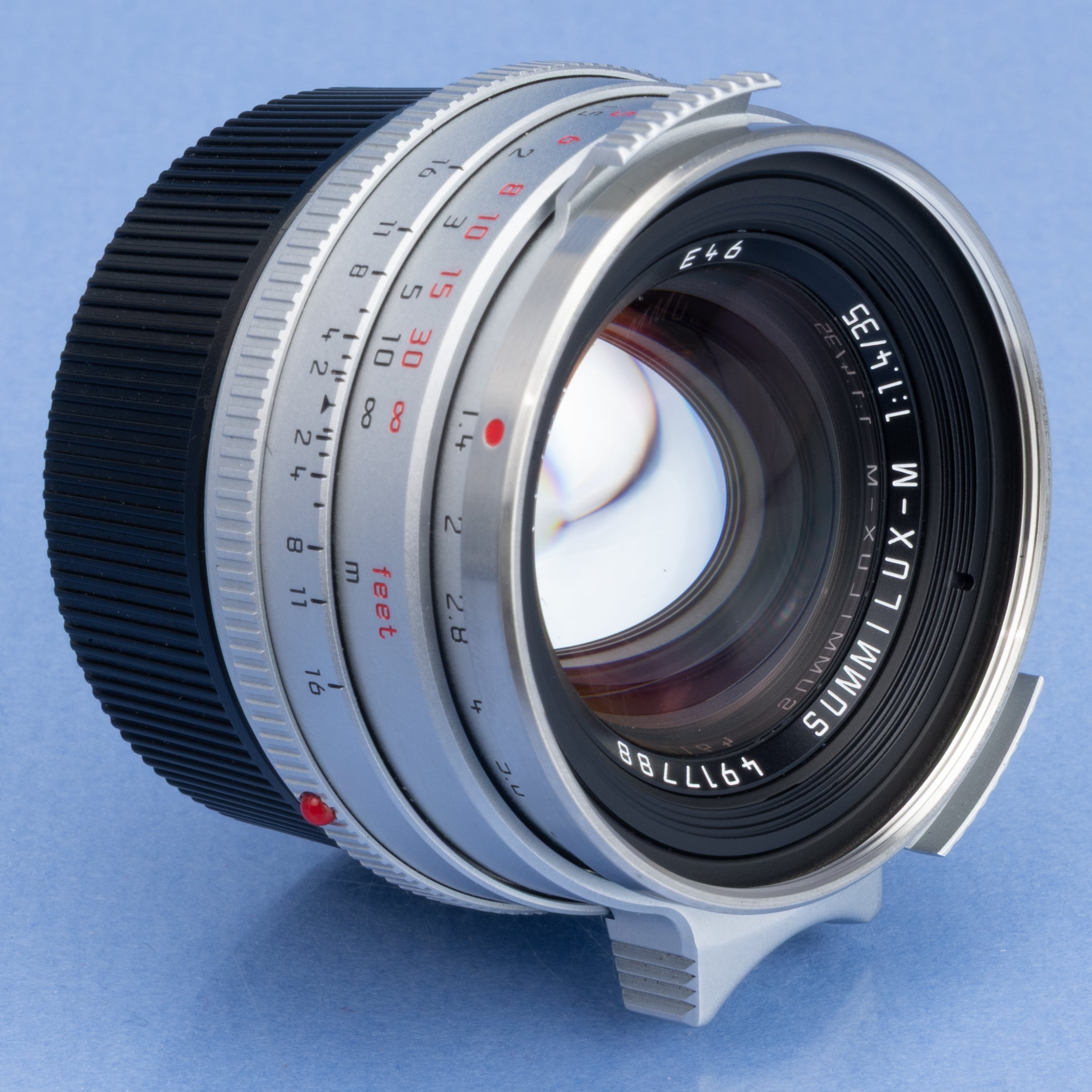 LEICA 35MM SUMMILUX-M F1.4 11301 SILVER STEEL RIM +12487 & 12486 SHADES +BOX SET