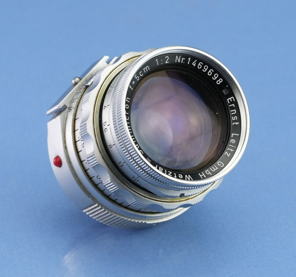 LEICA LEITZ 50MM SUMMICRON F2 CHROME DUAL RANGE M LENS 11918 SOMNI +SHADE +CAPS